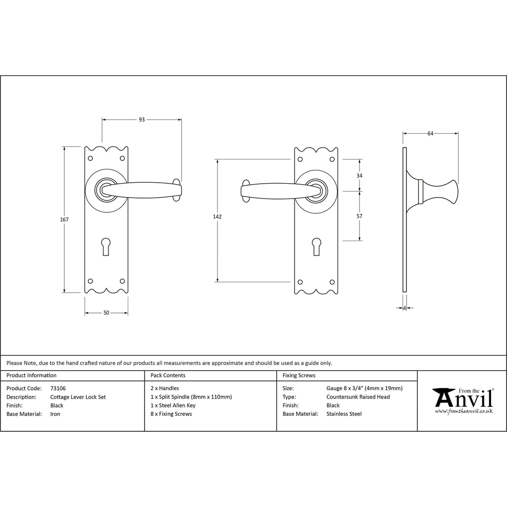 Black Cottage Lever Lock Set | From The Anvil-Lever Lock-Yester Home