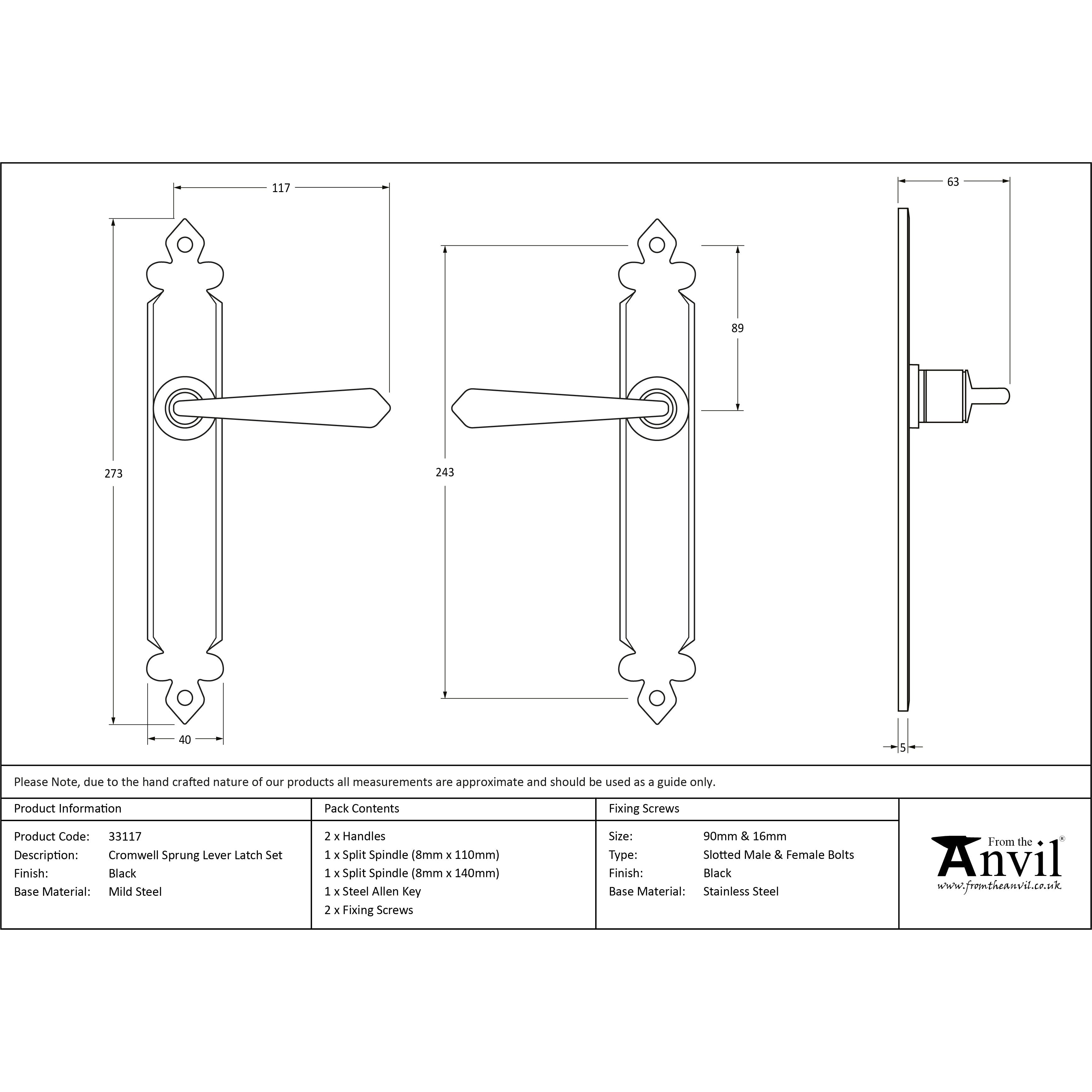 Black Cromwell Lever Latch Set | From The Anvil-Lever Latch-Yester Home