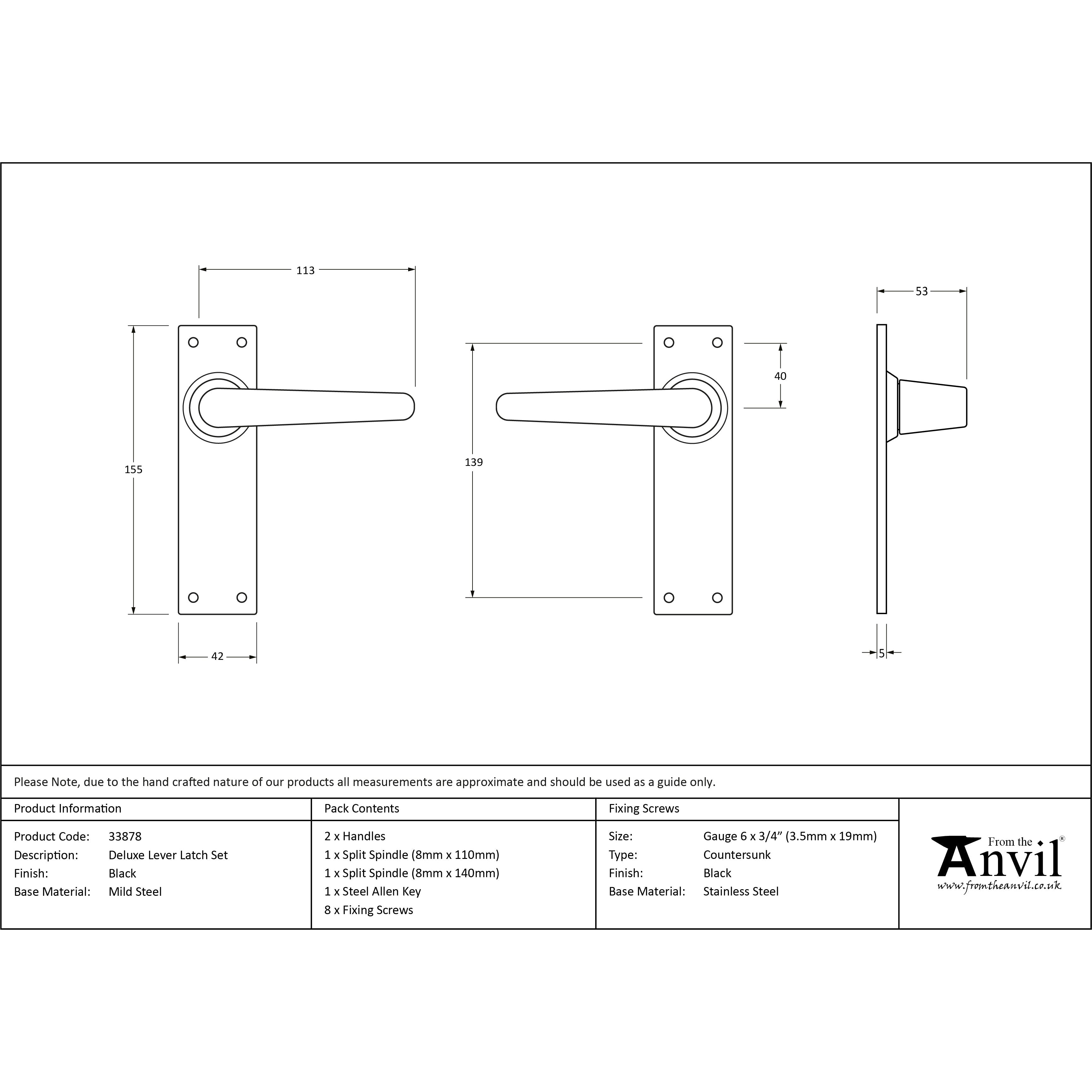 Black Deluxe Lever Latch Set | From The Anvil-Lever Latch-Yester Home