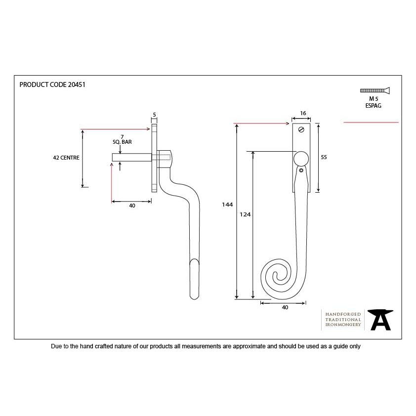 Black Deluxe Monkeytail Espag - LH | From The Anvil-Espag. Fasteners-Yester Home
