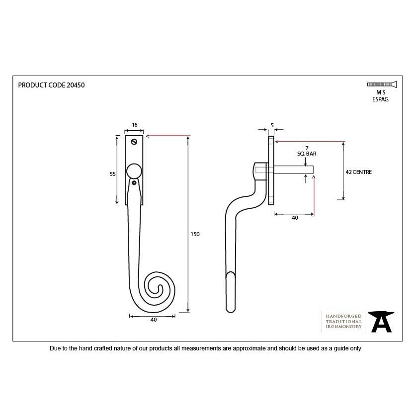 Black Deluxe Monkeytail Espag - RH | From The Anvil-Espag. Fasteners-Yester Home