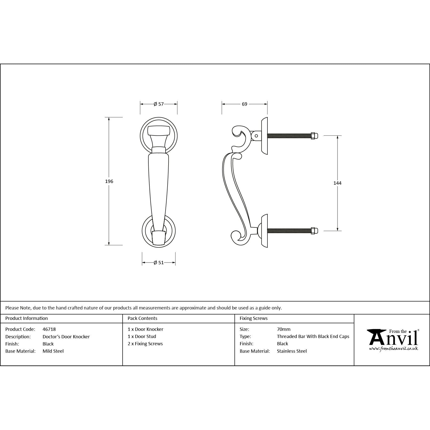 Black Doctors Door Knocker | From The Anvil - Bolt-Through Door Knockers - From The Anvil - Yester Home
