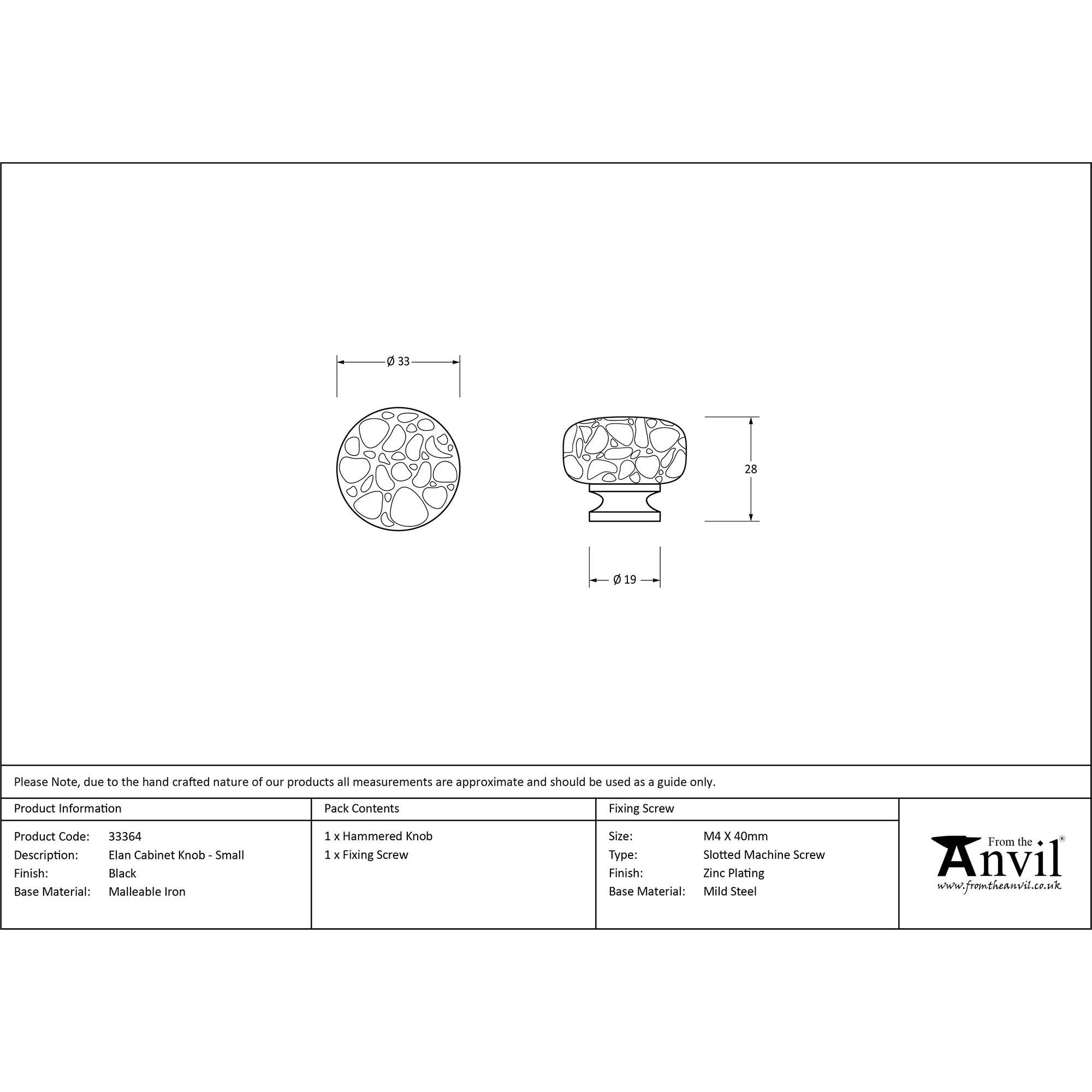 Black Elan Cabinet Knob - Small | From The Anvil - Cabinet Knobs - From The Anvil - Yester Home