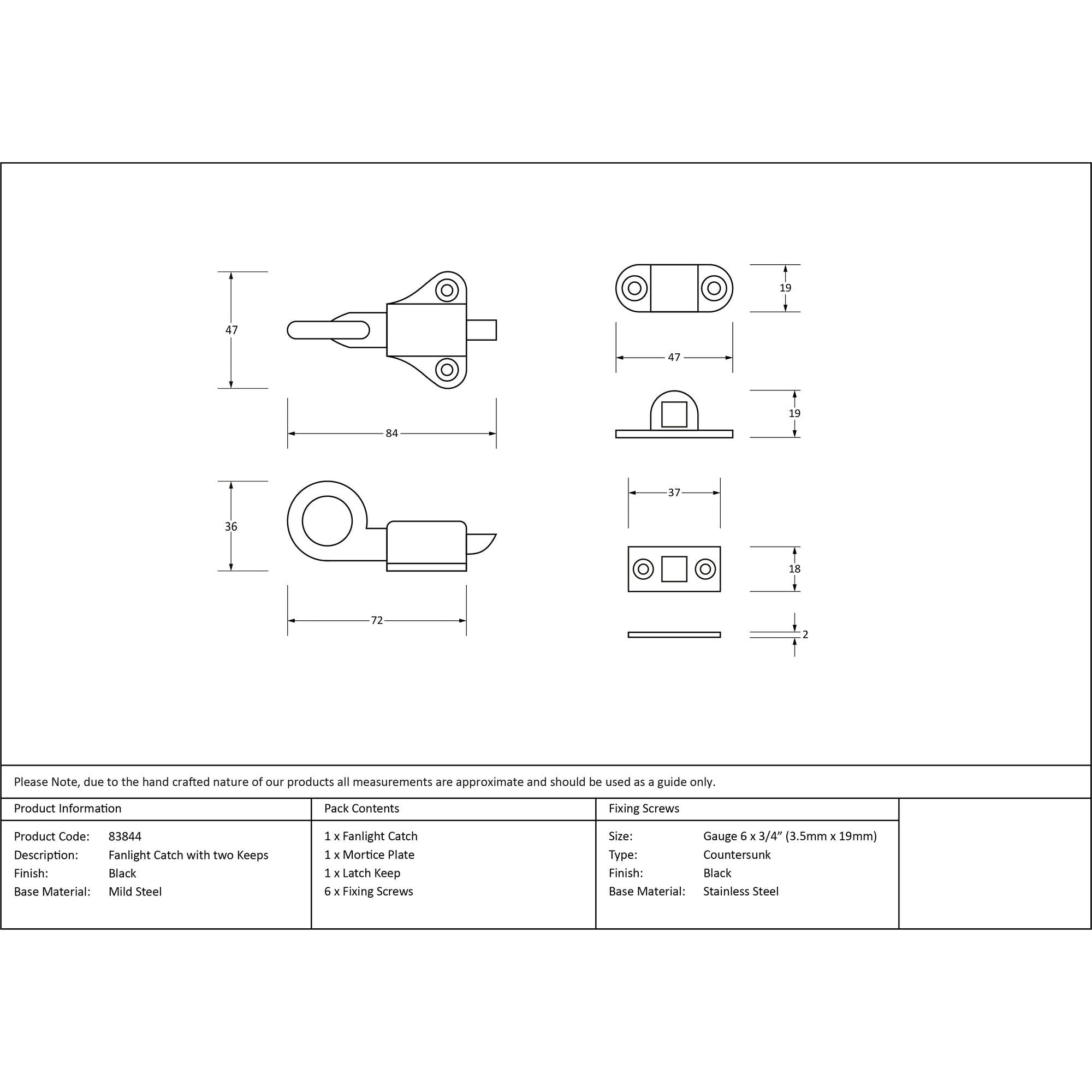 Black Fanlight Catch with two Keeps | From The Anvil - Fanlight Catches - From The Anvil - Yester Home