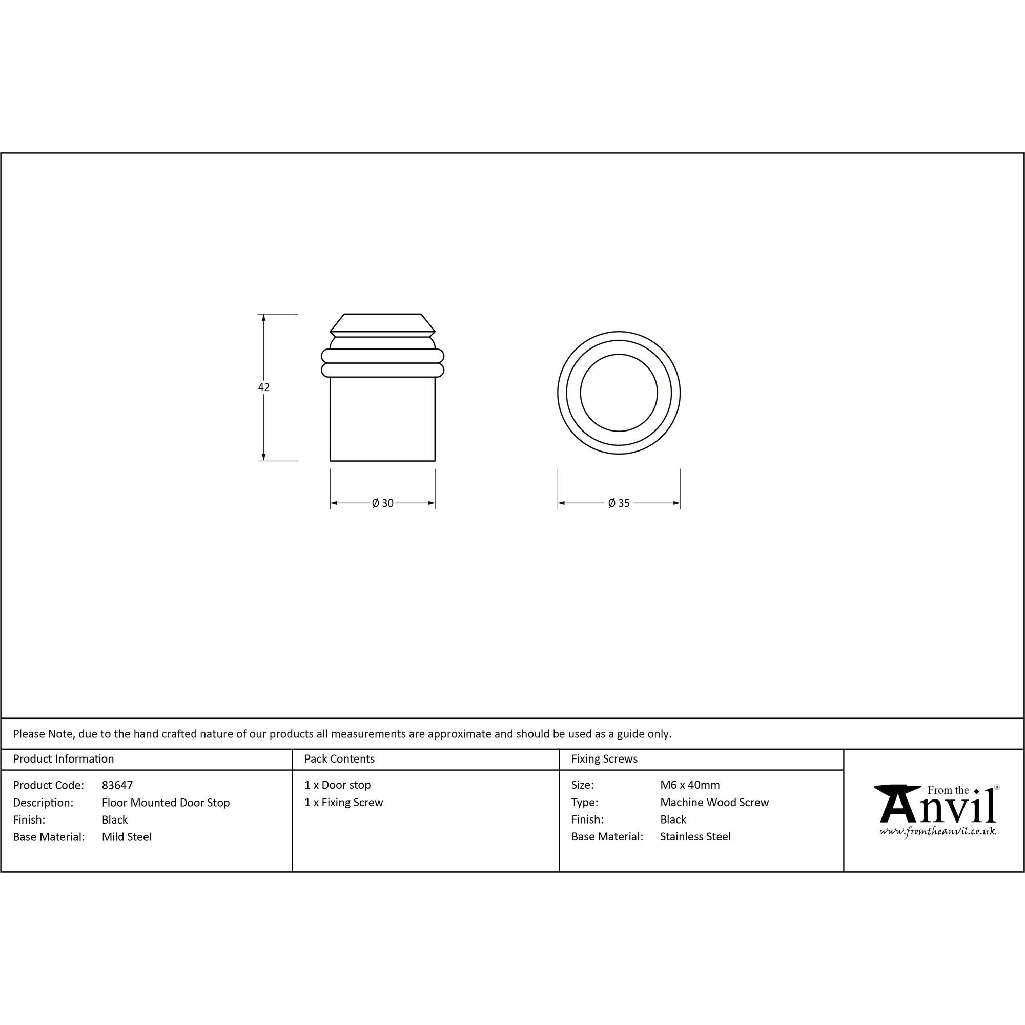 Black Floor Mounted Door Stop | From The Anvil - Door Stops - From The Anvil - Yester Home