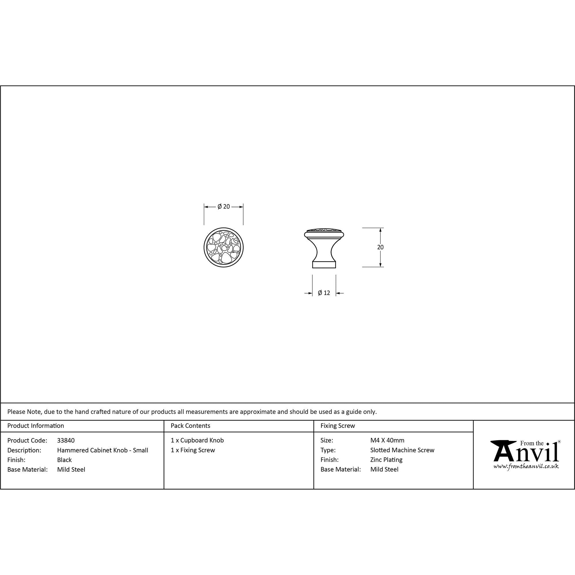 Black Hammered Cabinet Knob - Small | From The Anvil - Cabinet Knobs - From The Anvil - Yester Home