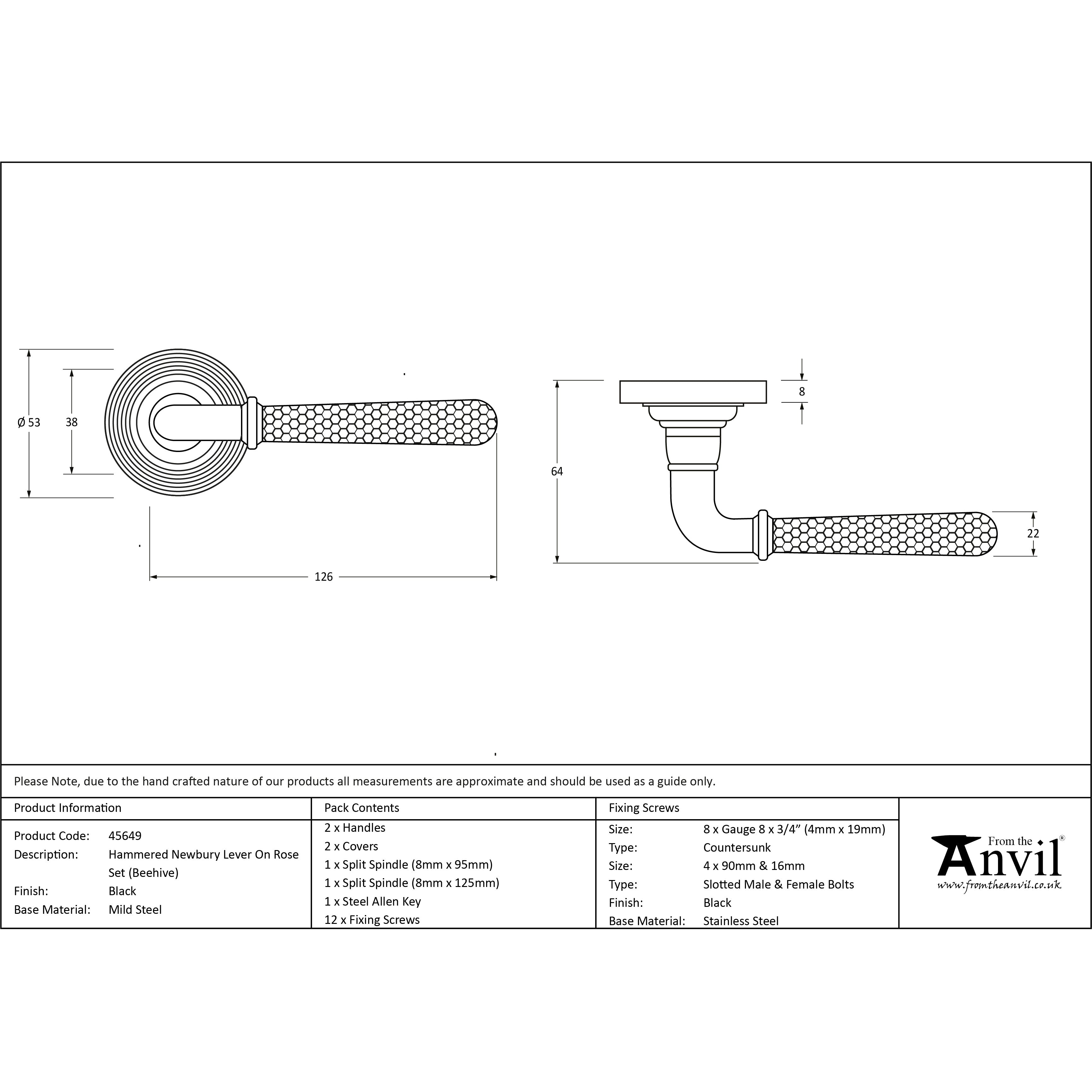 Black Hammered Newbury Lever on Rose Set (Beehive) | From The Anvil-Concealed-Yester Home