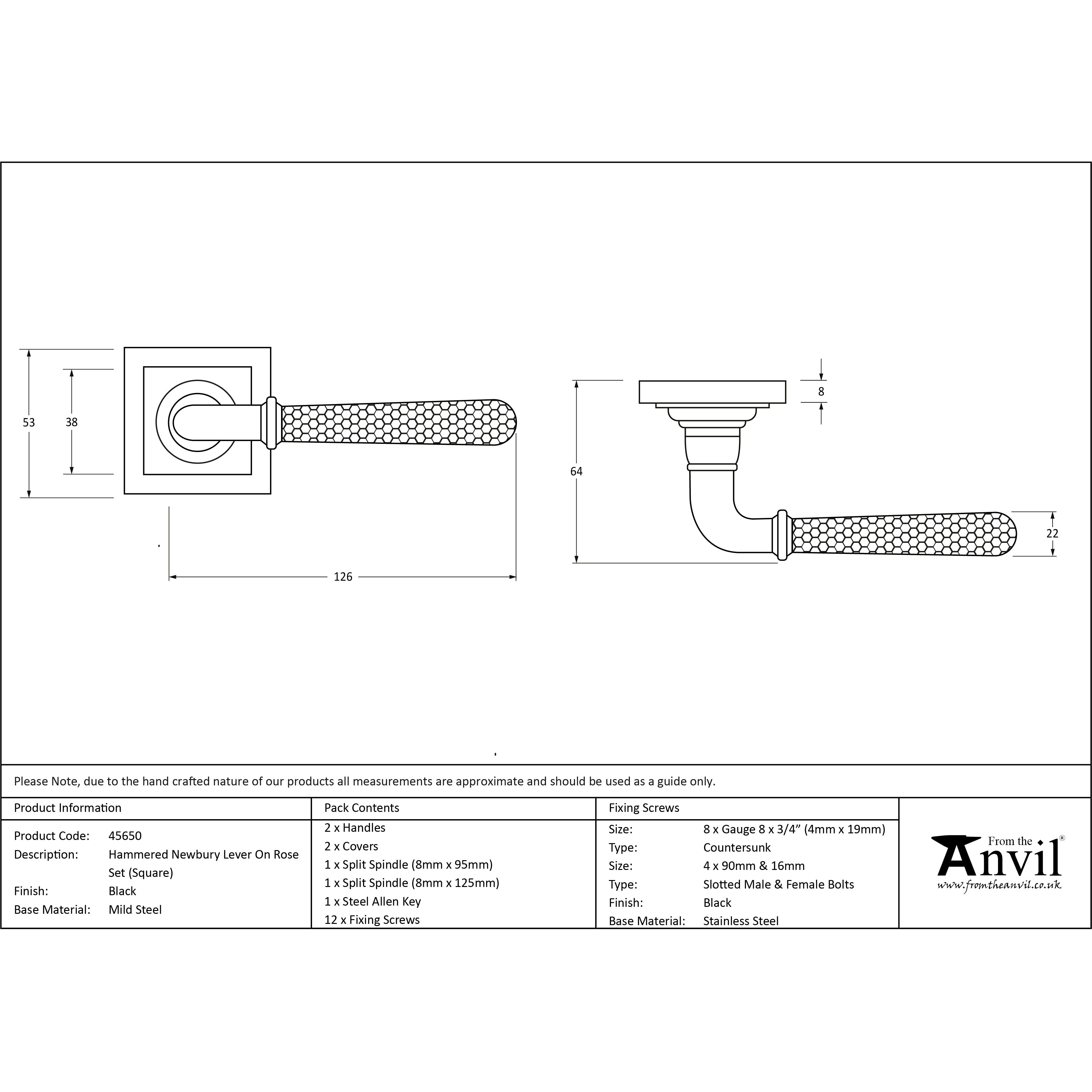 Black Hammered Newbury Lever on Rose Set (Square) | From The Anvil-Concealed-Yester Home