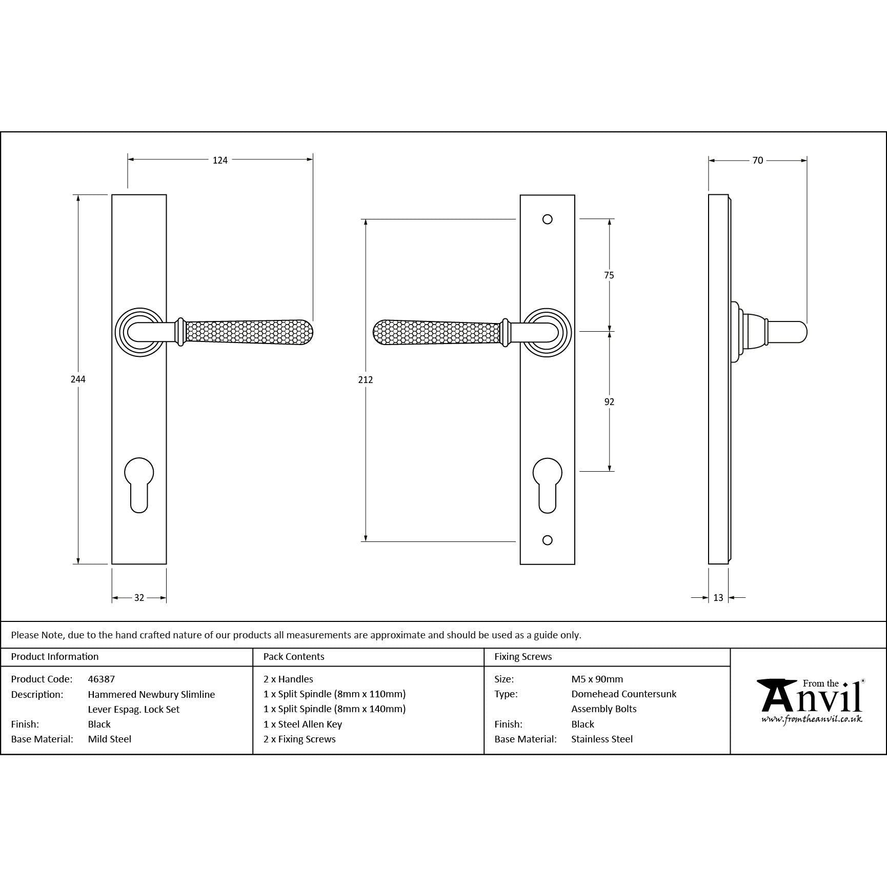 Black Hammered Newbury Slimline Espag. Lock Set | From The Anvil - Espagnolette - From The Anvil - Yester Home