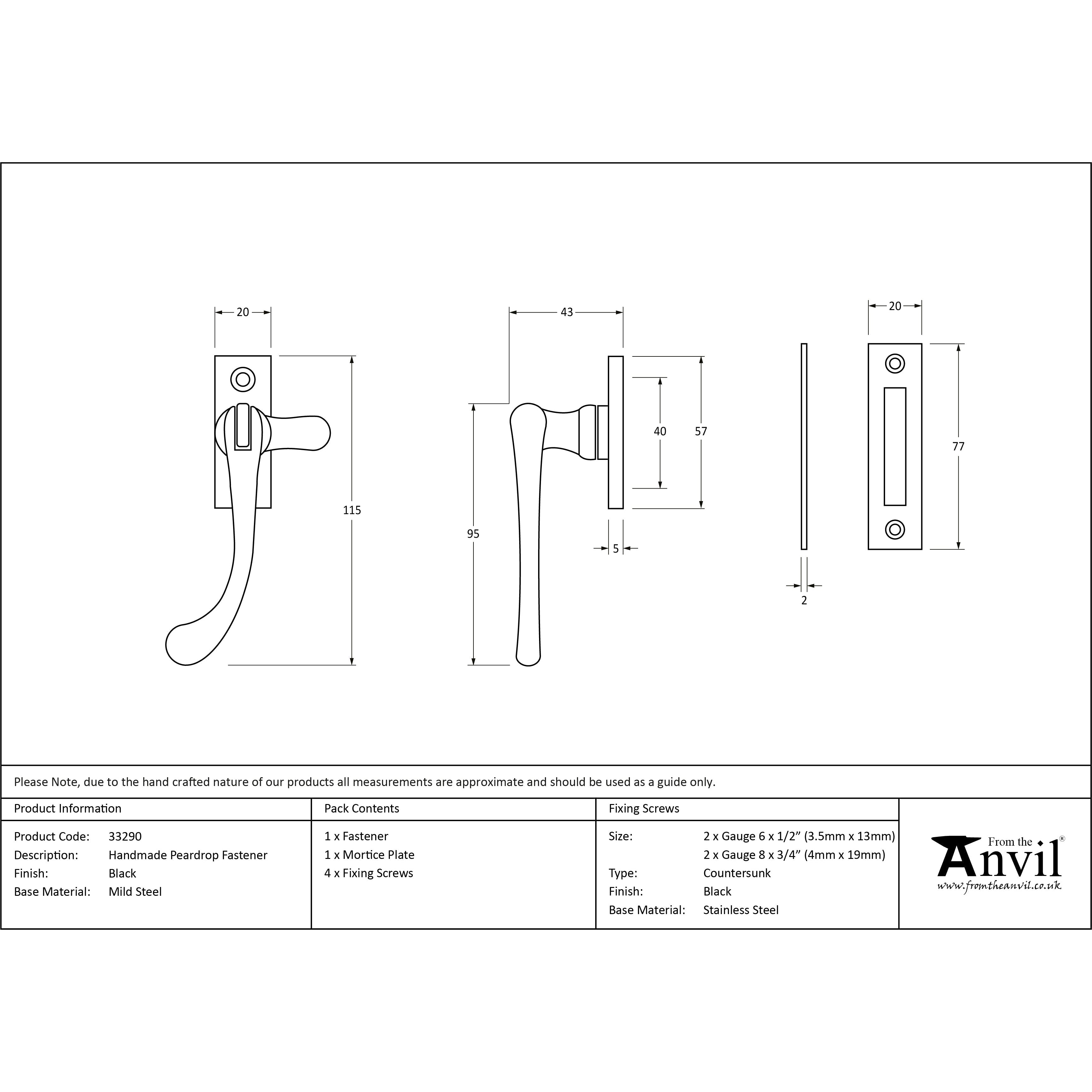 Black Handmade Peardrop Fastener | From The Anvil-Fasteners-Yester Home