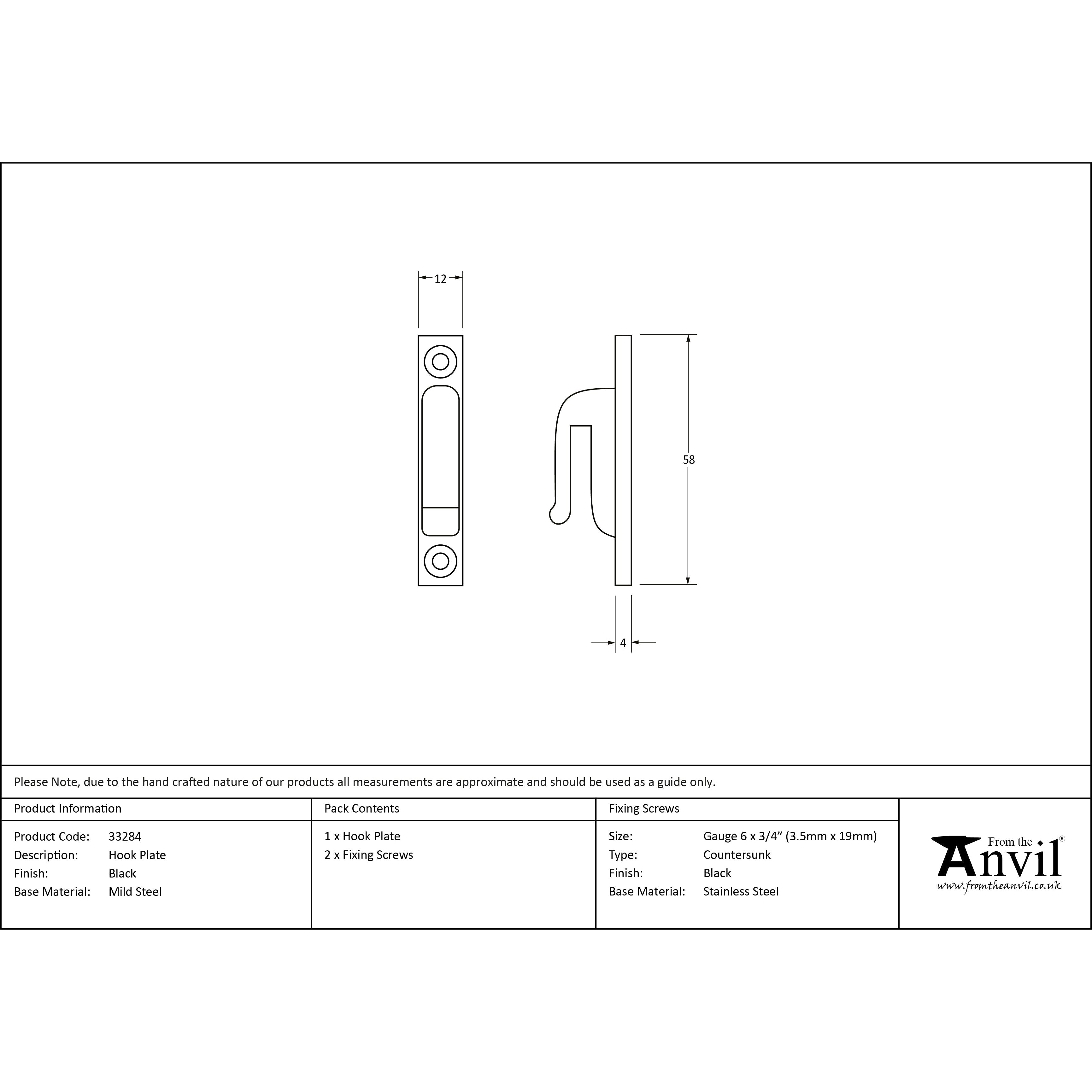 Black Hook Plate | From The Anvil-Staple Pins & Plates-Yester Home