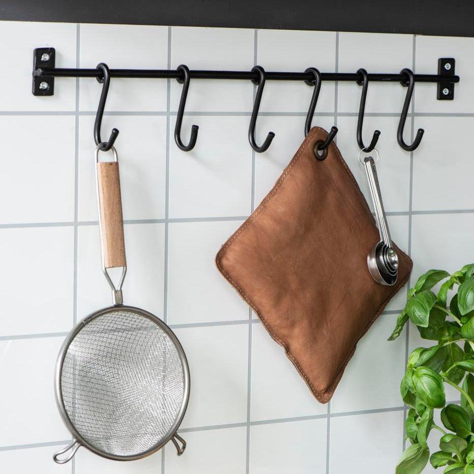 Black Kitchen Utensil Rail + 6 Sliding Hooks-Hook Rails-Yester Home