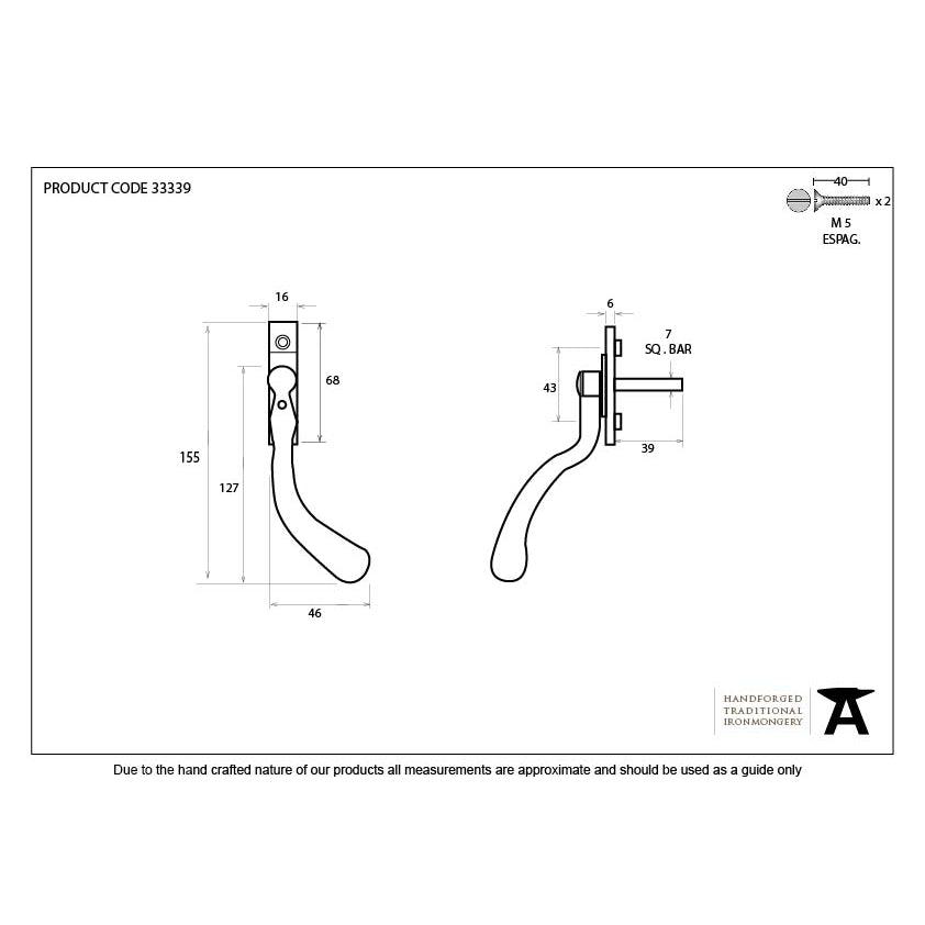 Black Large 16mm Peardrop Espag - RH | From The Anvil-Espag. Fasteners-Yester Home