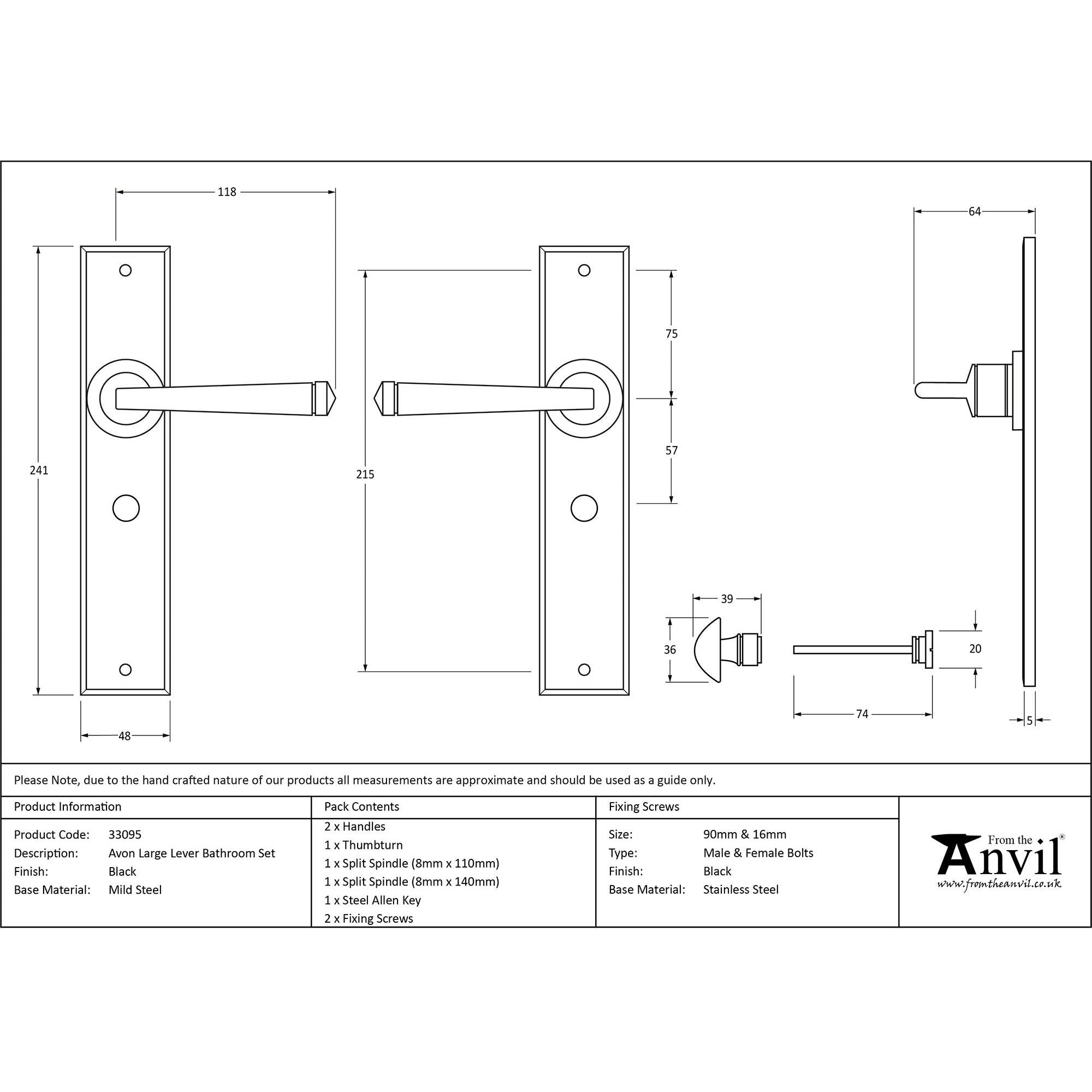 Black Large Avon Lever Bathroom Set | From The Anvil - Lever Bathroom - From The Anvil - Yester Home