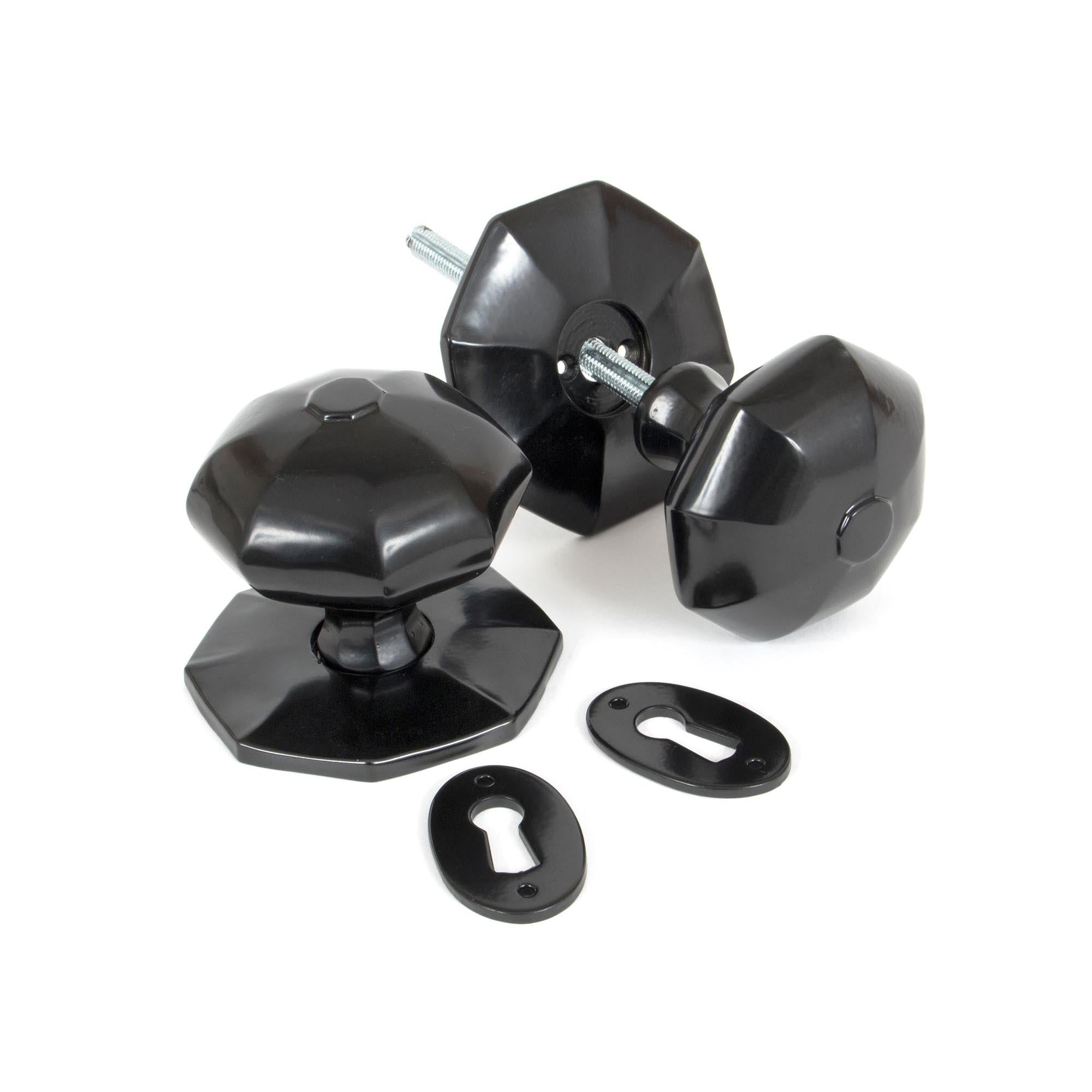 Black Large Octagonal Mortice/Rim Knob Set | From The Anvil - Mortice Knobs - From The Anvil - Yester Home