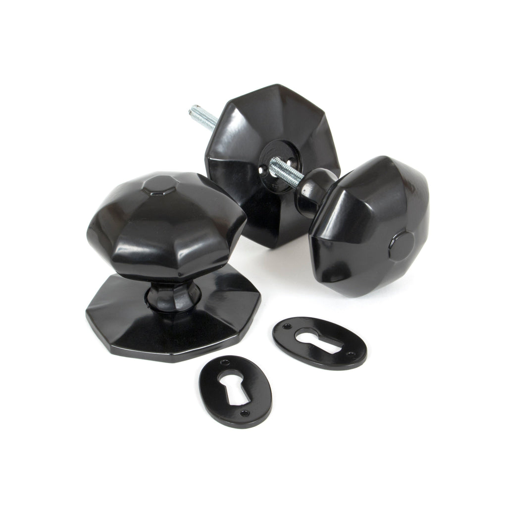 Black Large Octagonal Mortice/Rim Knob Set | From The Anvil-Mortice Knobs-Yester Home