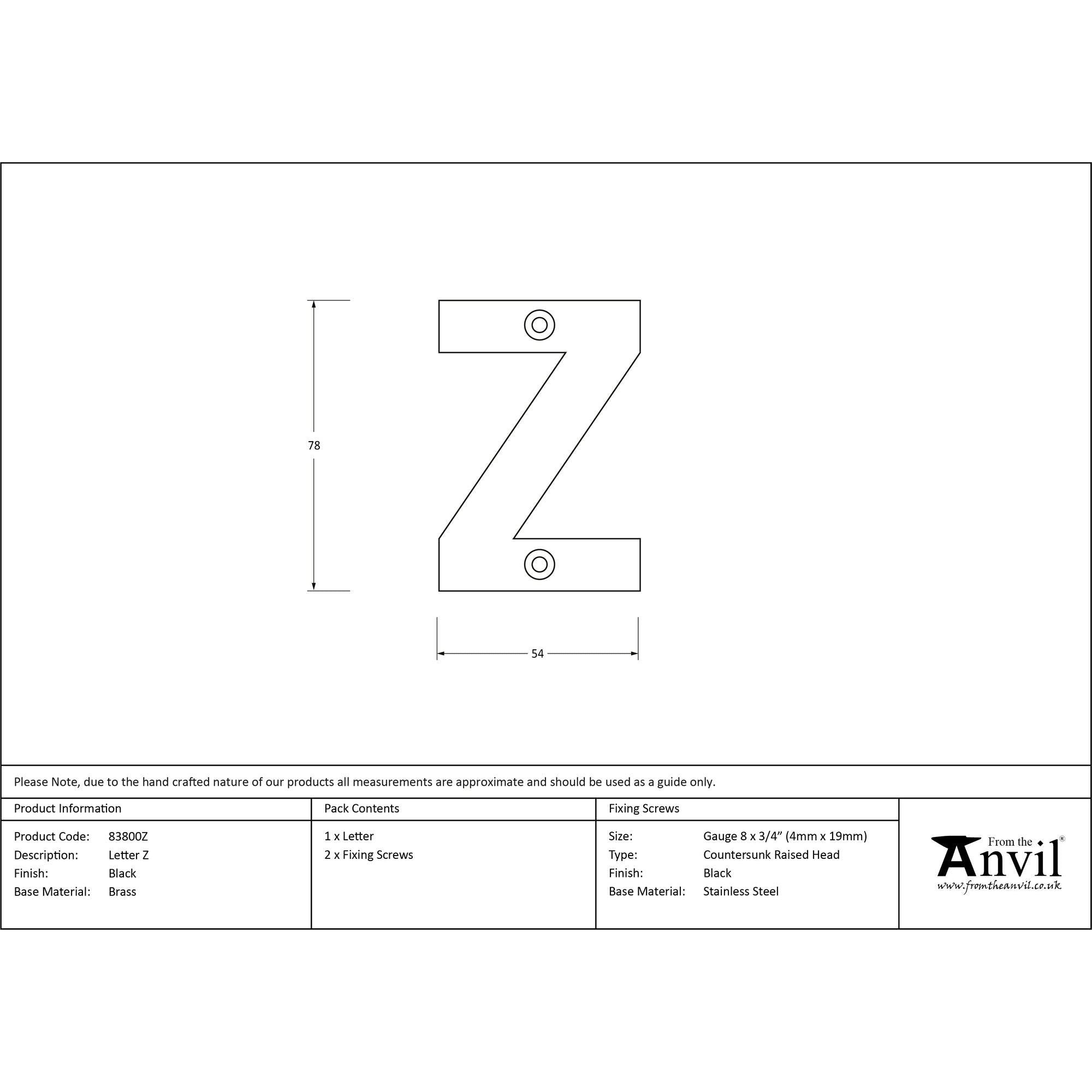 Black Letter Z | From The Anvil - Letters - From The Anvil - Yester Home
