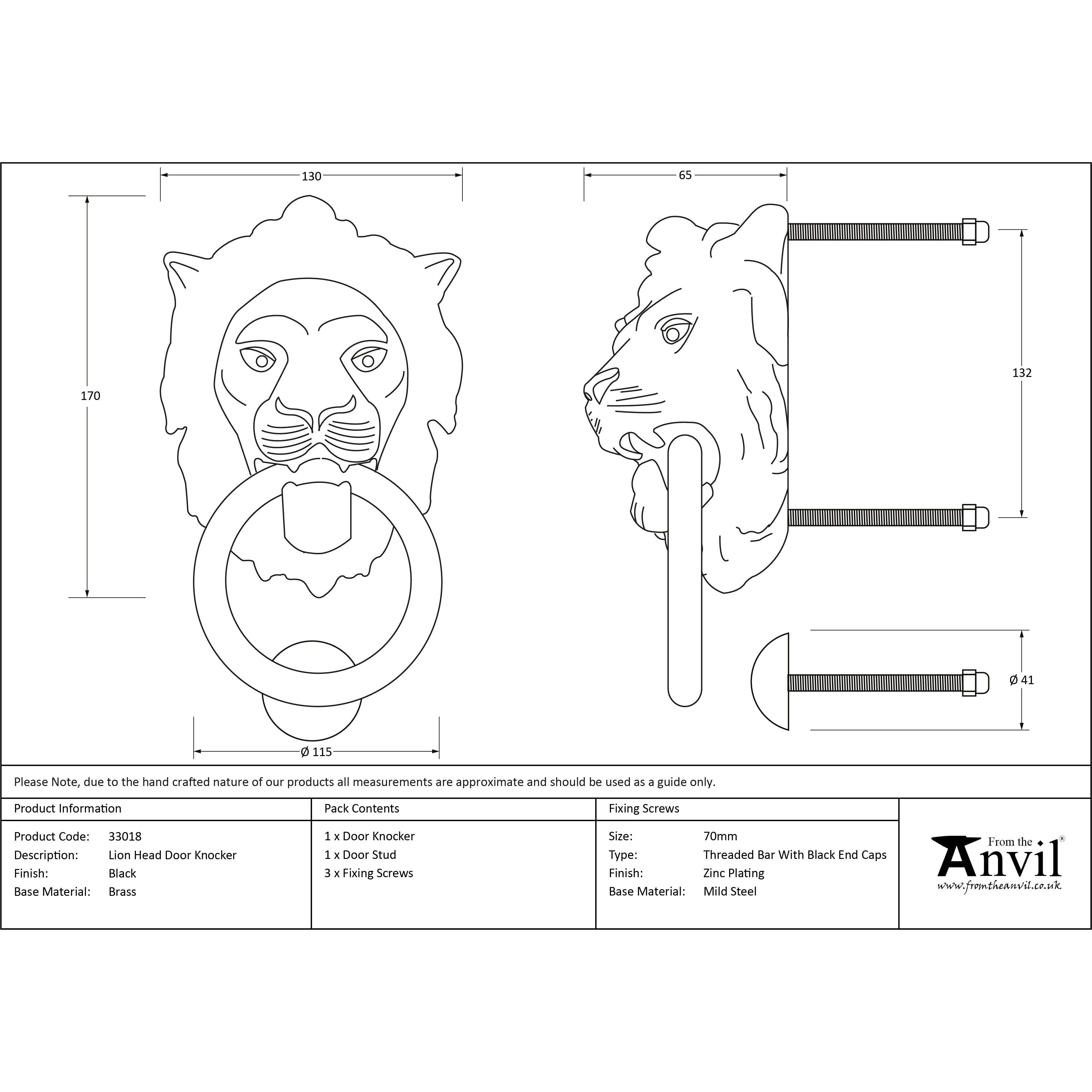 Black Lion Head Door Knocker | From The Anvil-Bolt-Through Door Knockers-Yester Home