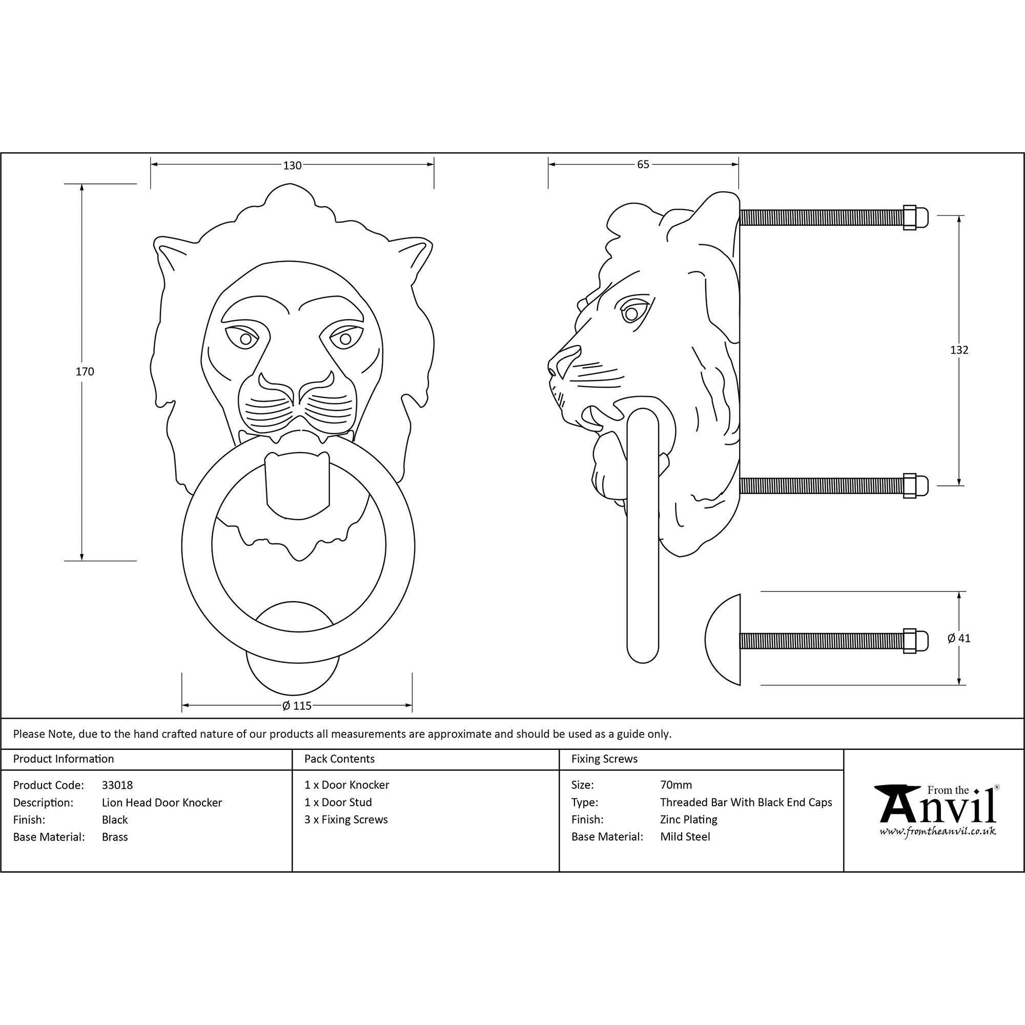 Black Lion Head Door Knocker | From The Anvil - Bolt-Through Door Knockers - From The Anvil - Yester Home