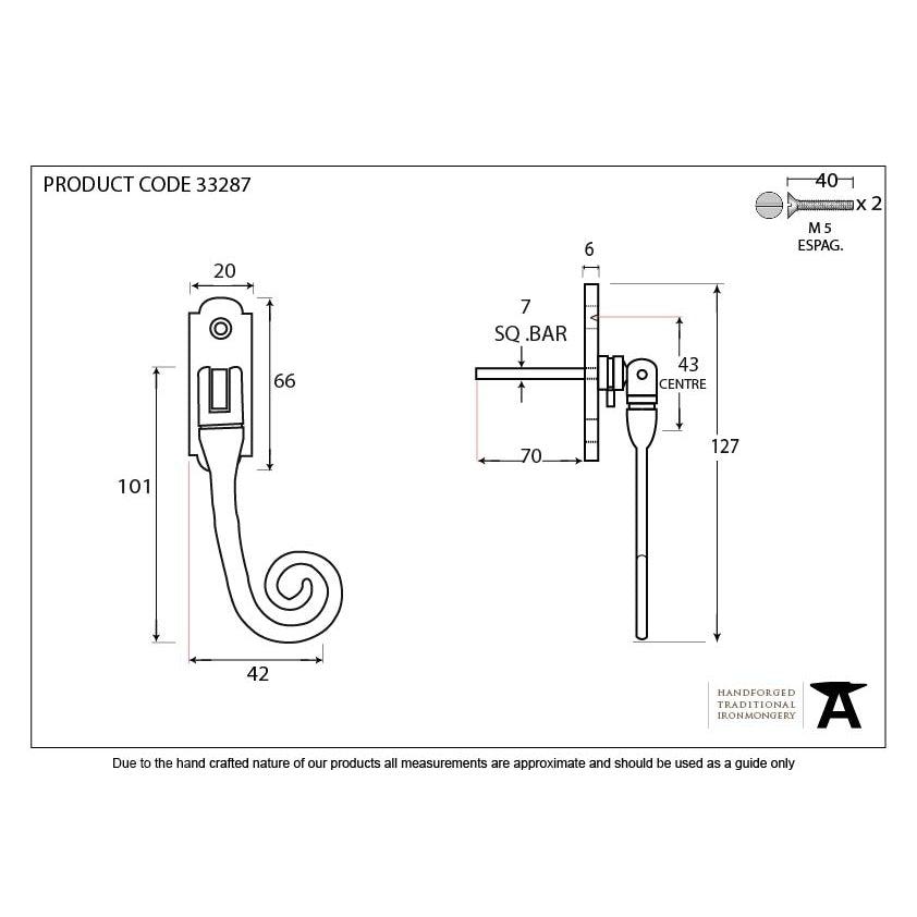 Black Monkeytail Espag - RH | From The Anvil-Espag. Fasteners-Yester Home