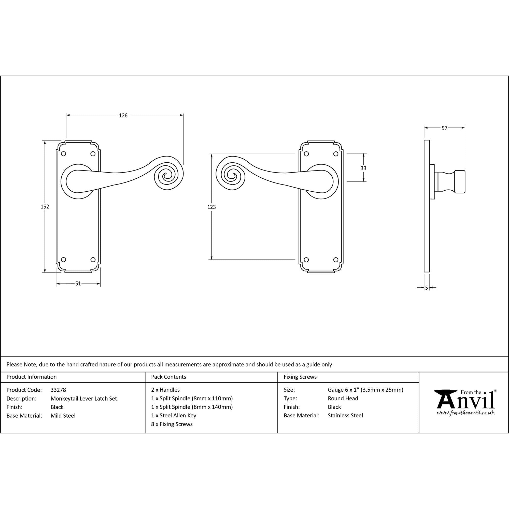 Black Monkeytail Lever Latch Set | From The Anvil - Lever Latch - From The Anvil - Yester Home
