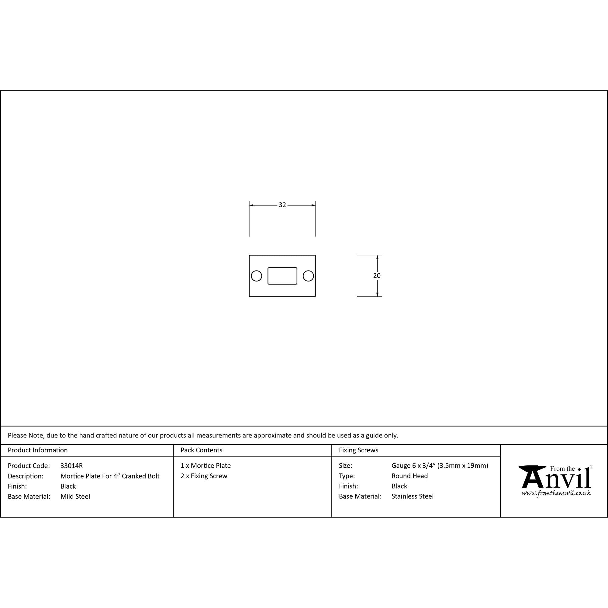 Black Mortice Plate for 4" Cranked Bolt | From The Anvil - Bolt Accessories - From The Anvil - Yester Home