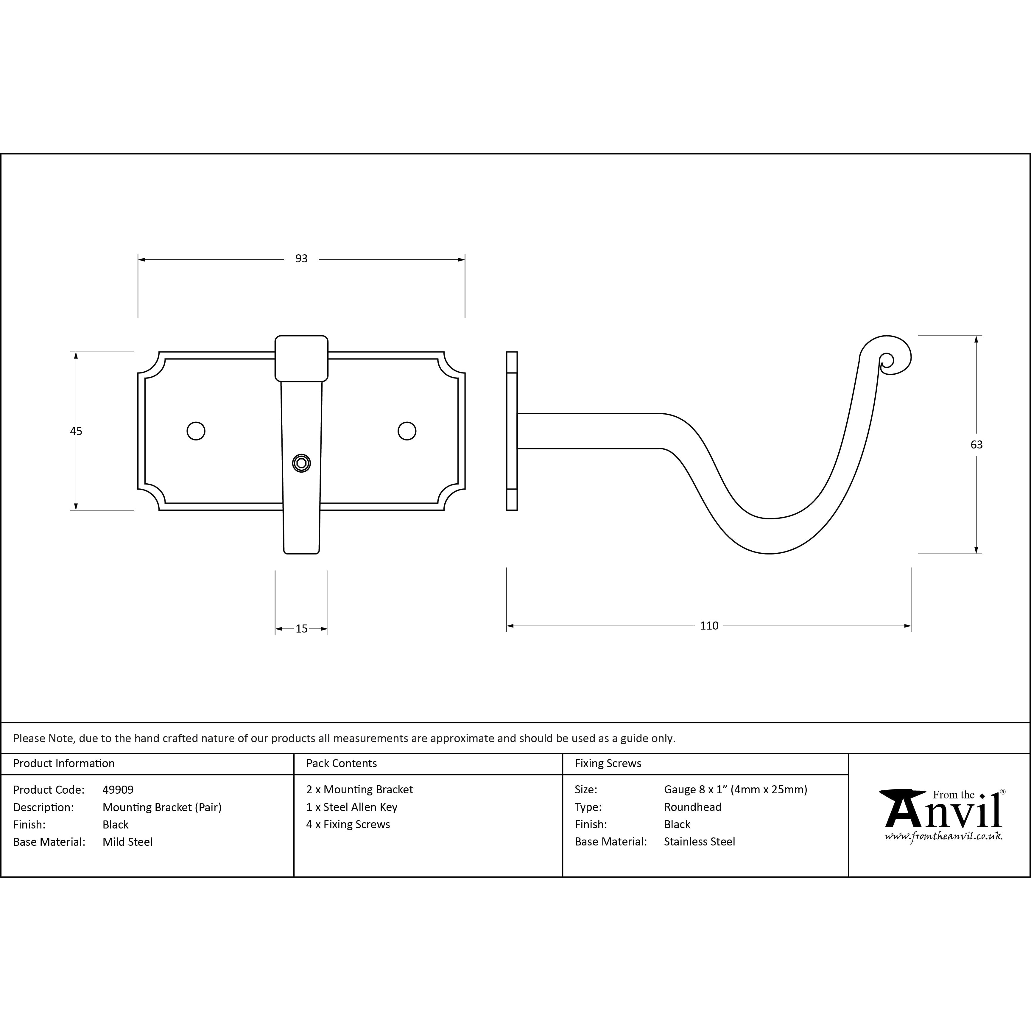 Black Mounting Bracket (pair) | From The Anvil-Brackets-Yester Home