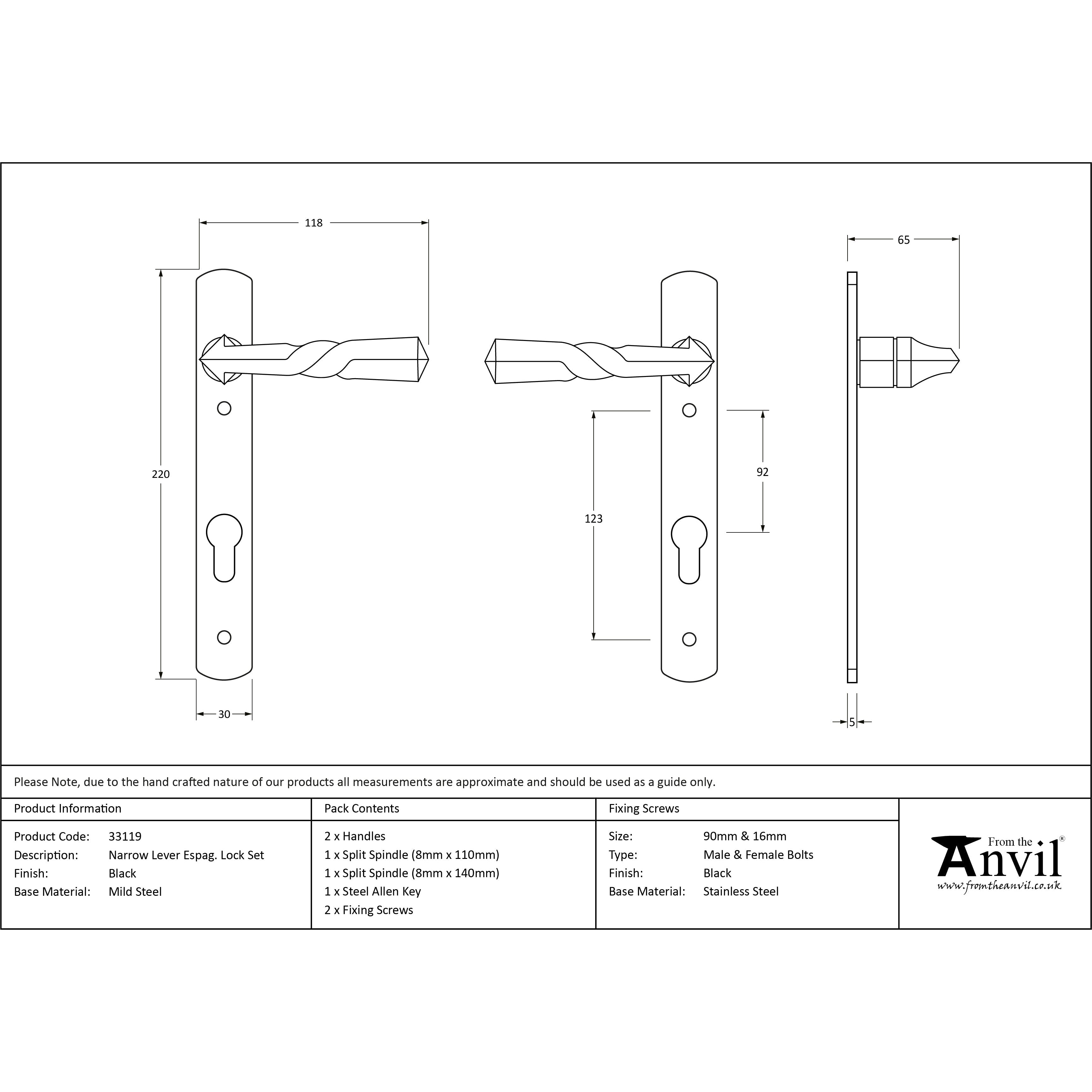 Black Narrow Lever Espag. Lock Set | From The Anvil-Espagnolette-Yester Home