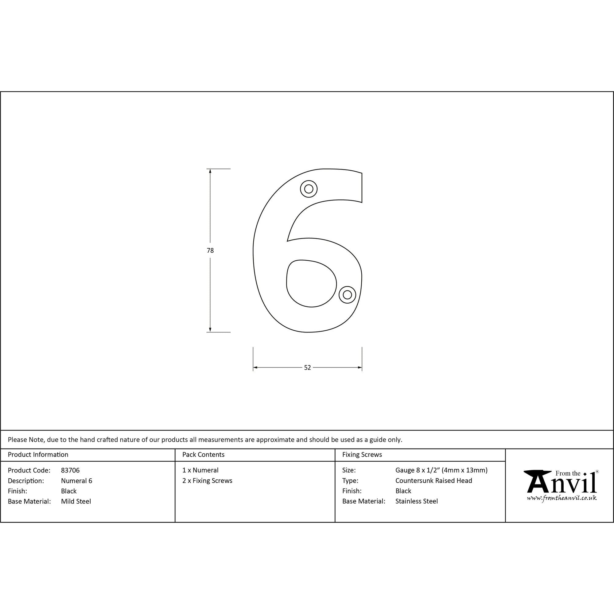 Black Numeral 6 | From The Anvil - Numerals - From The Anvil - Yester Home