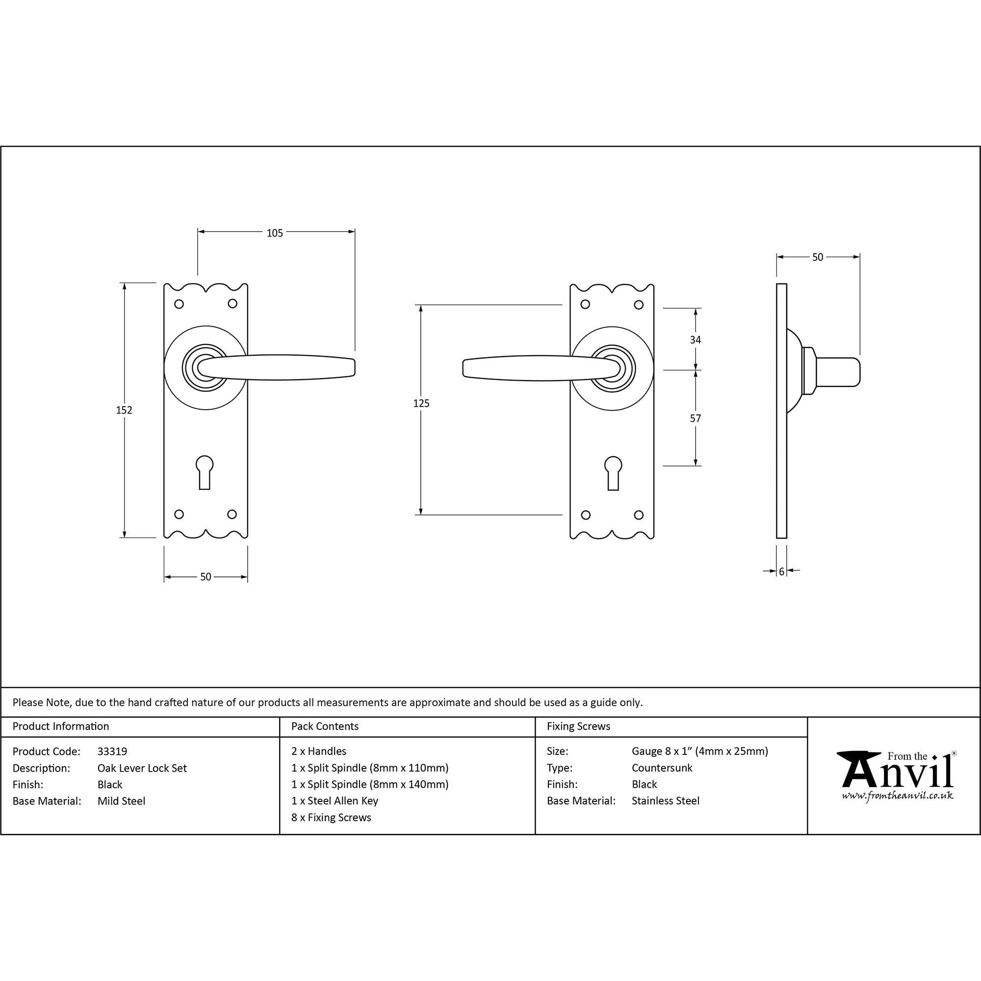 Black Oak Lever Lock Set | From The Anvil - Lever Lock - From The Anvil - Yester Home
