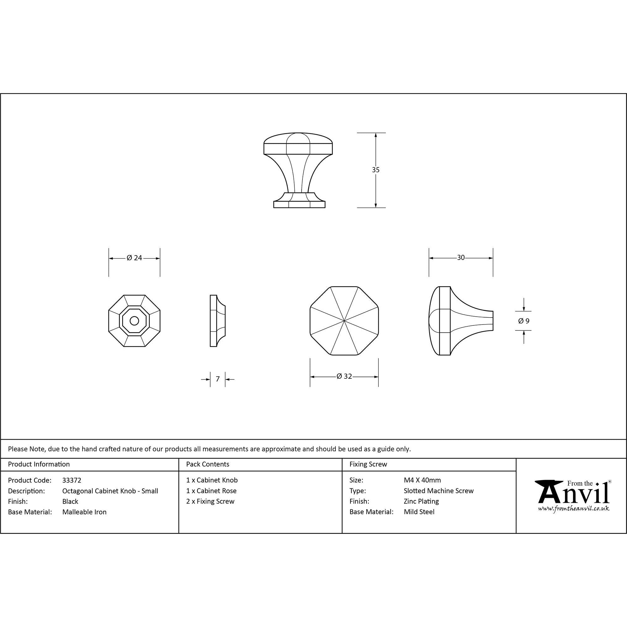 Black Octagonal Cabinet Knob - Small | From The Anvil - Cabinet Knobs - From The Anvil - Yester Home