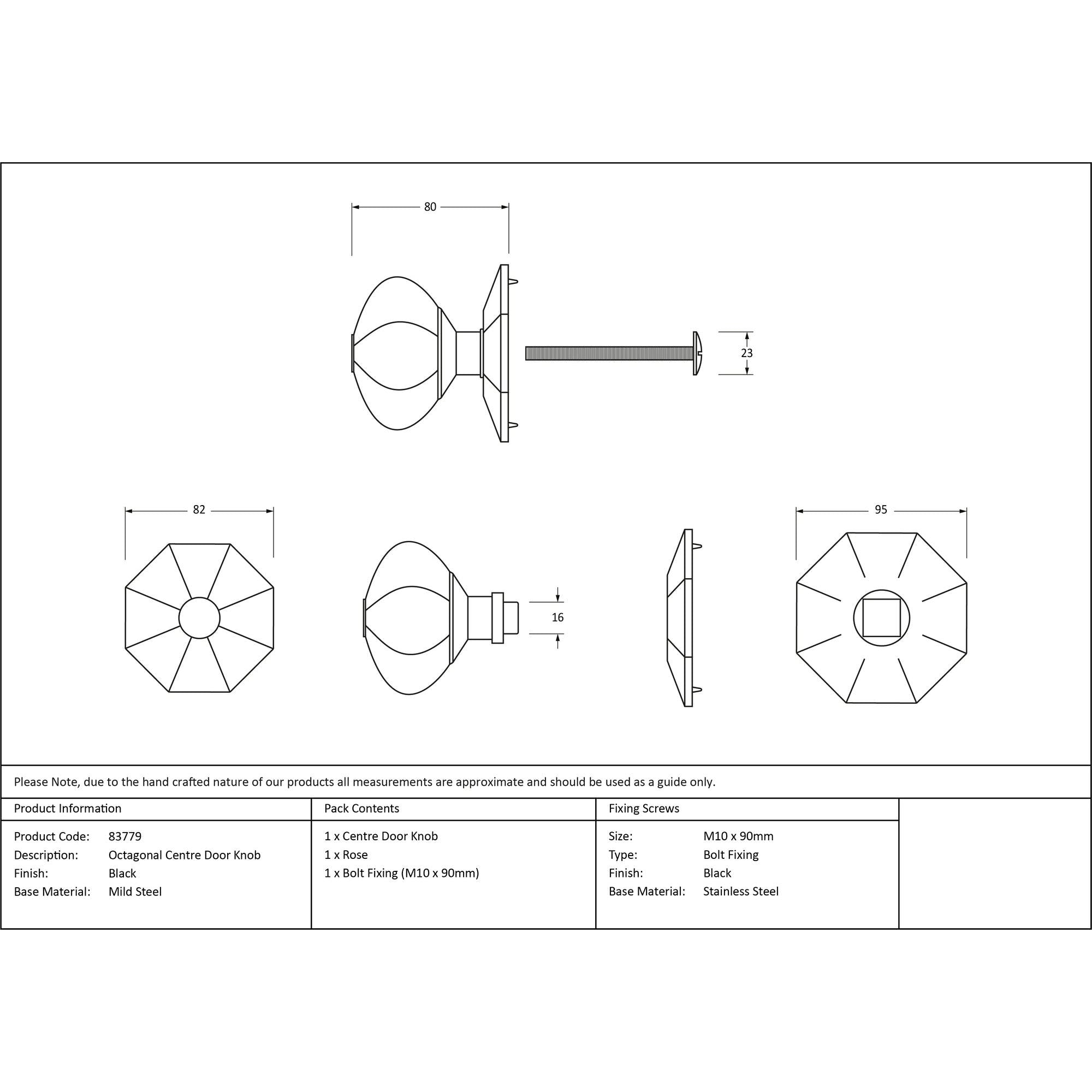 Black Octagonal Centre Door Knob | From The Anvil - Centre Door Knobs - From The Anvil - Yester Home