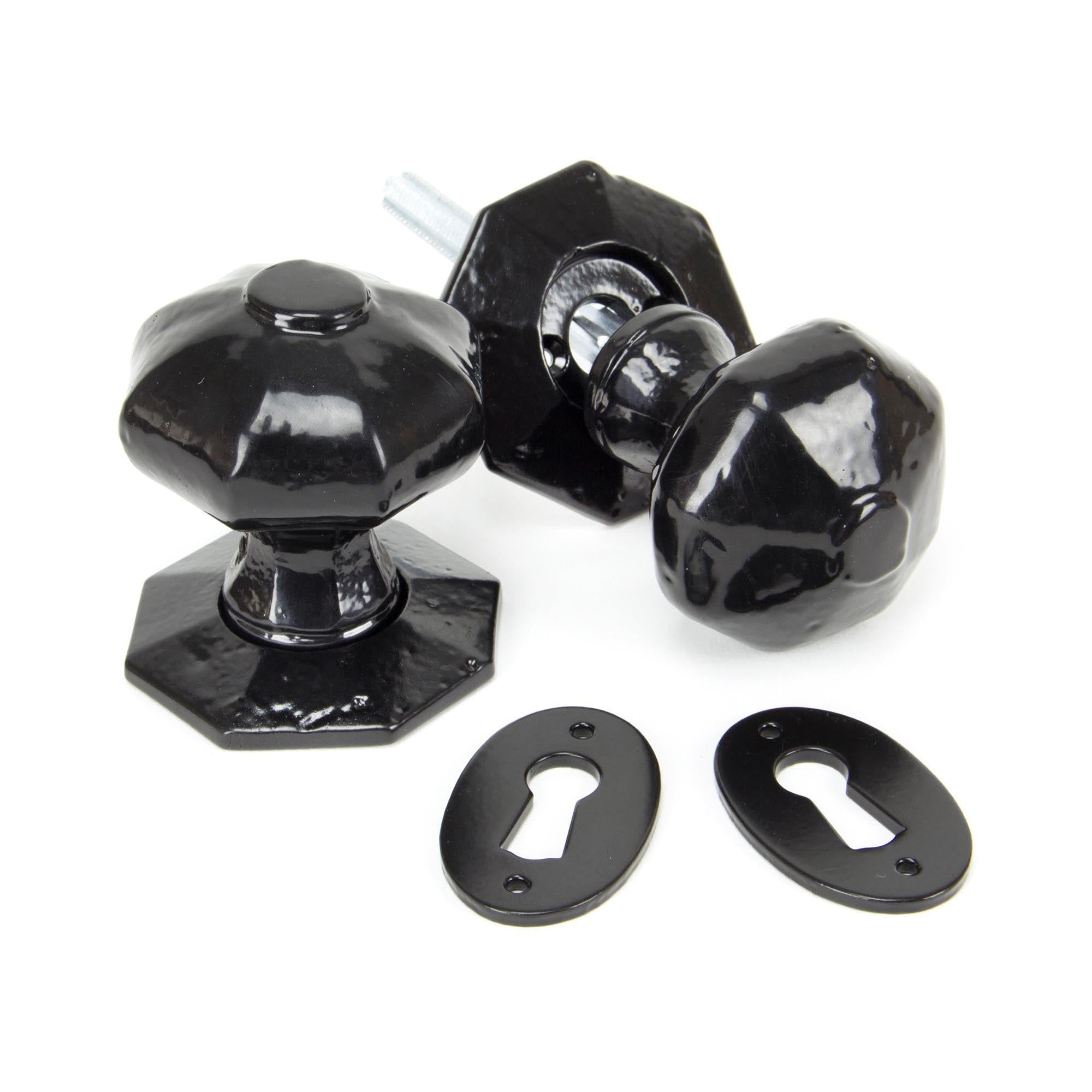 Black Octagonal Mortice/Rim Knob Set | From The Anvil - Mortice Knobs - From The Anvil - Yester Home