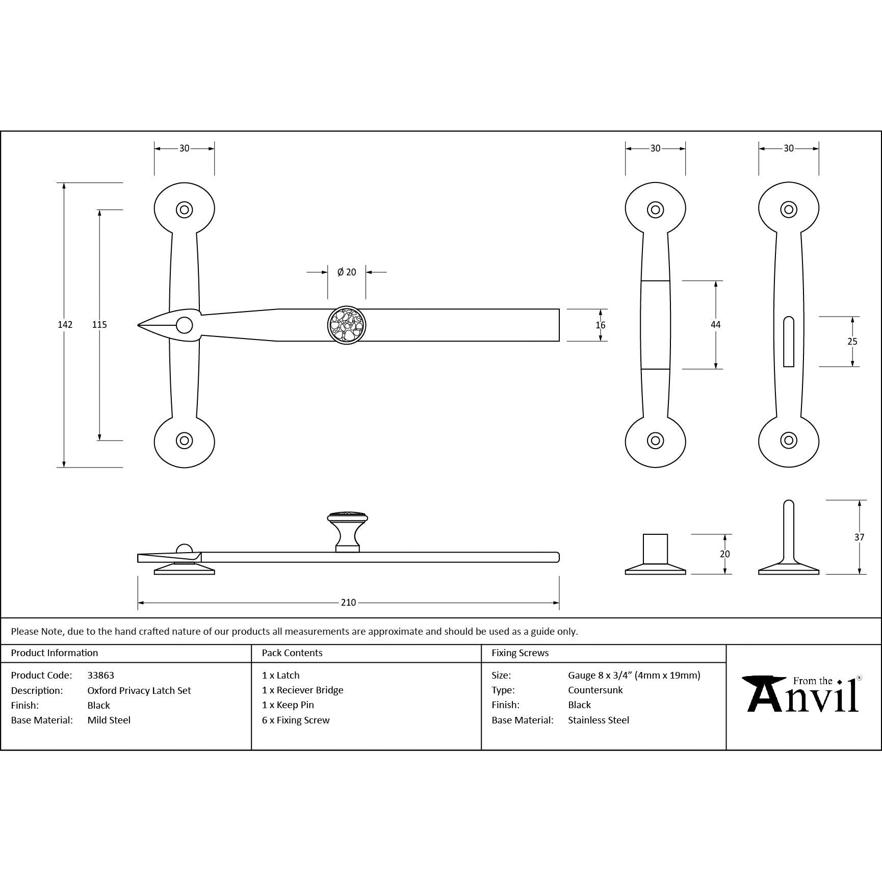 Black Oxford Privacy Latch Set | From The Anvil - Latches - From The Anvil - Yester Home