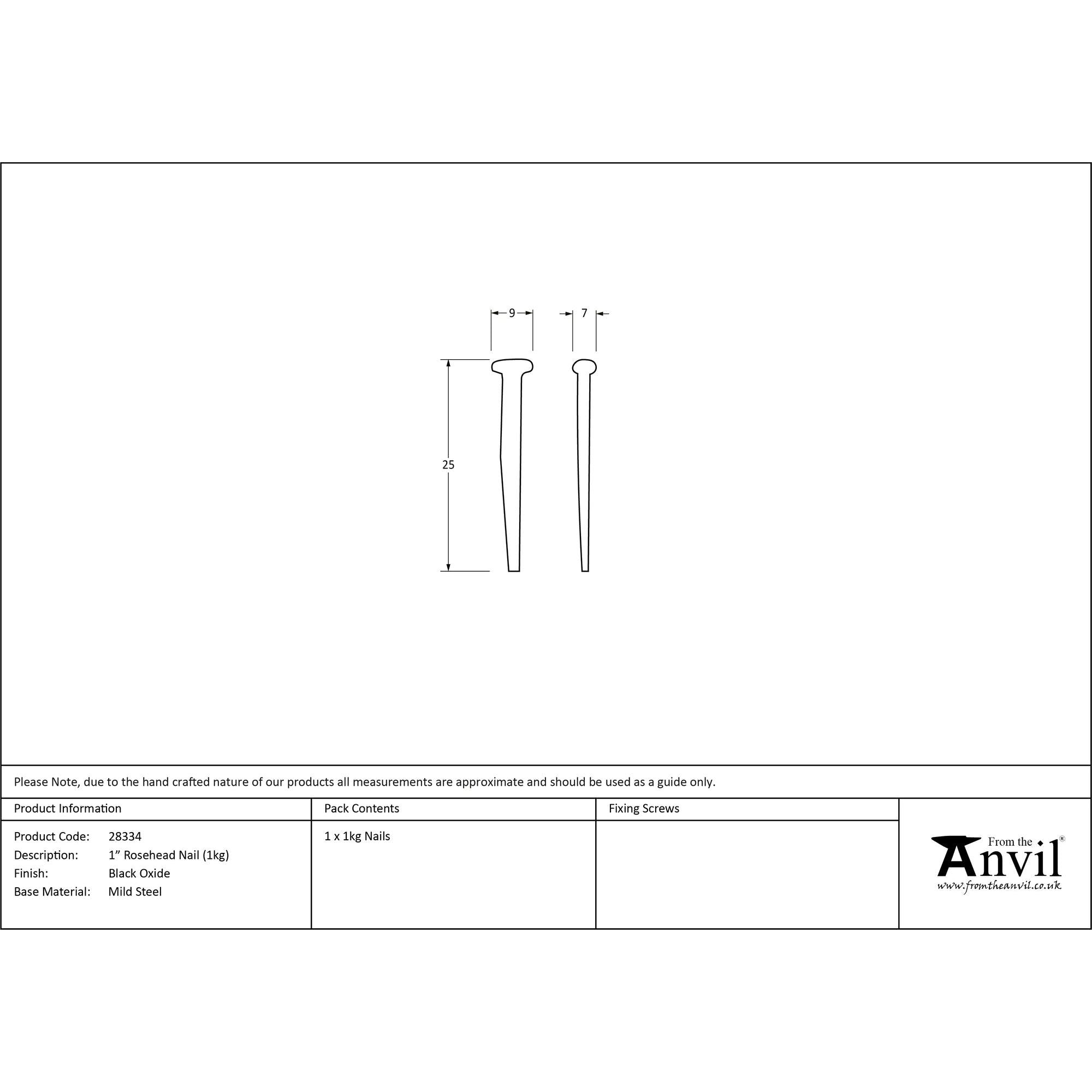 Black Oxide 1" Rosehead Nail (1kg) | From The Anvil - Nails - From The Anvil - Yester Home