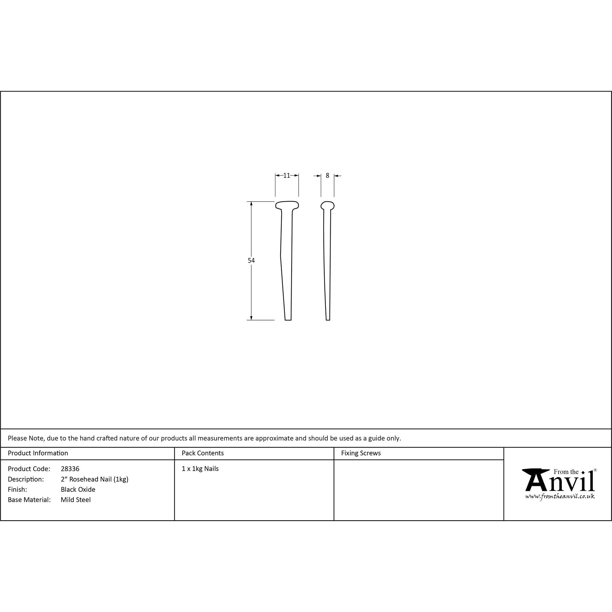 Black Oxide 2" Rosehead Nail (1kg) | From The Anvil - Nails - From The Anvil - Yester Home