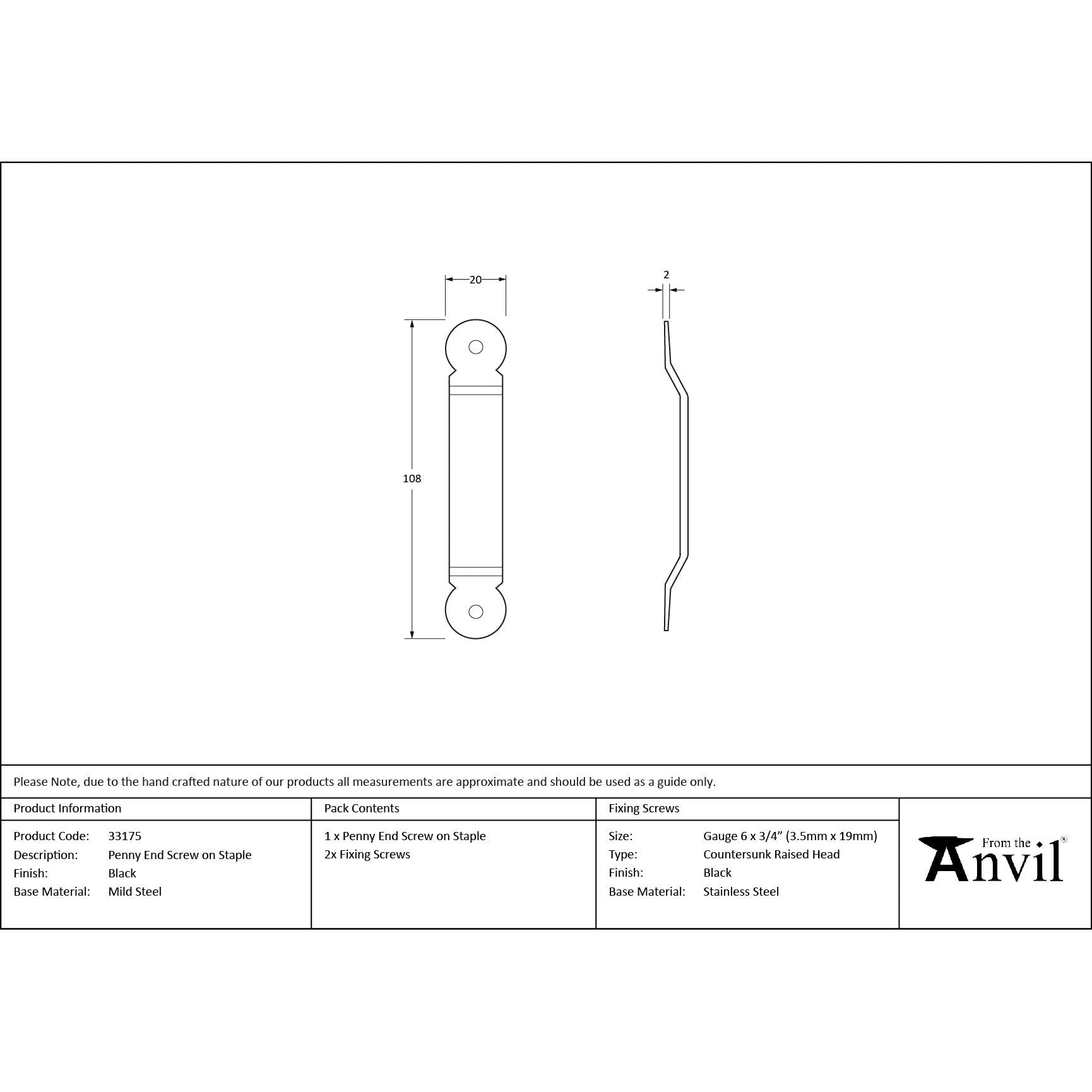 Black Penny End Screw on Staple | From The Anvil - Staple Pins & Plates - From The Anvil - Yester Home