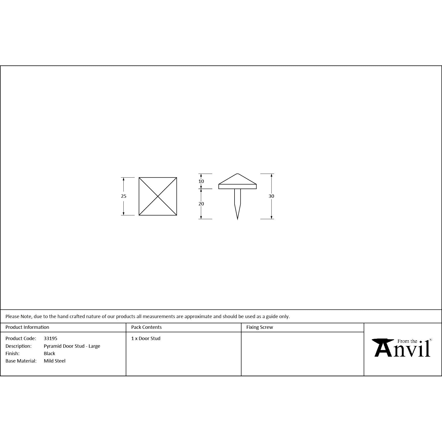 Black Pyramid Door Stud - Large | From The Anvil - Door Studs - From The Anvil - Yester Home