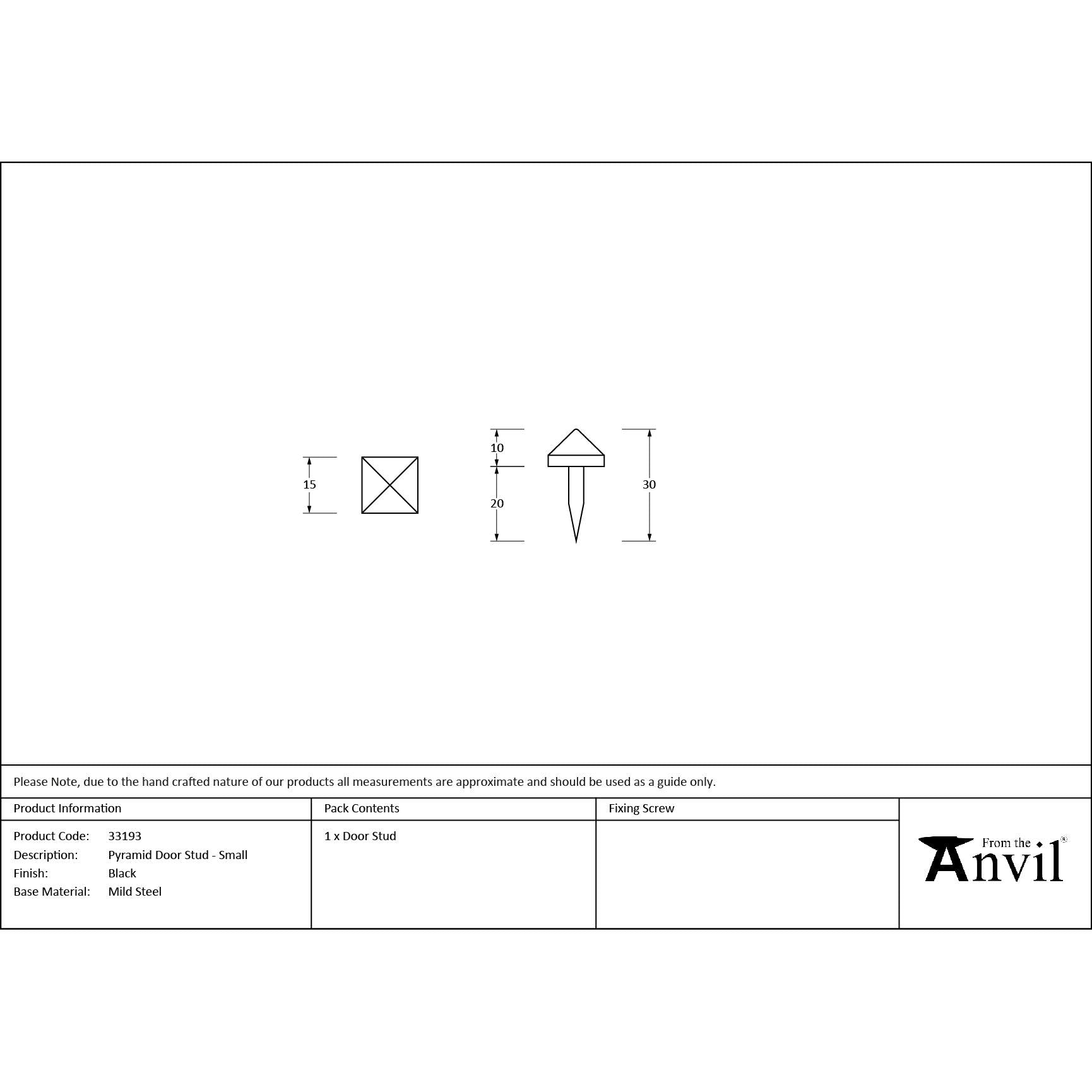 Black Pyramid Door Stud - Small | From The Anvil - Door Studs - From The Anvil - Yester Home