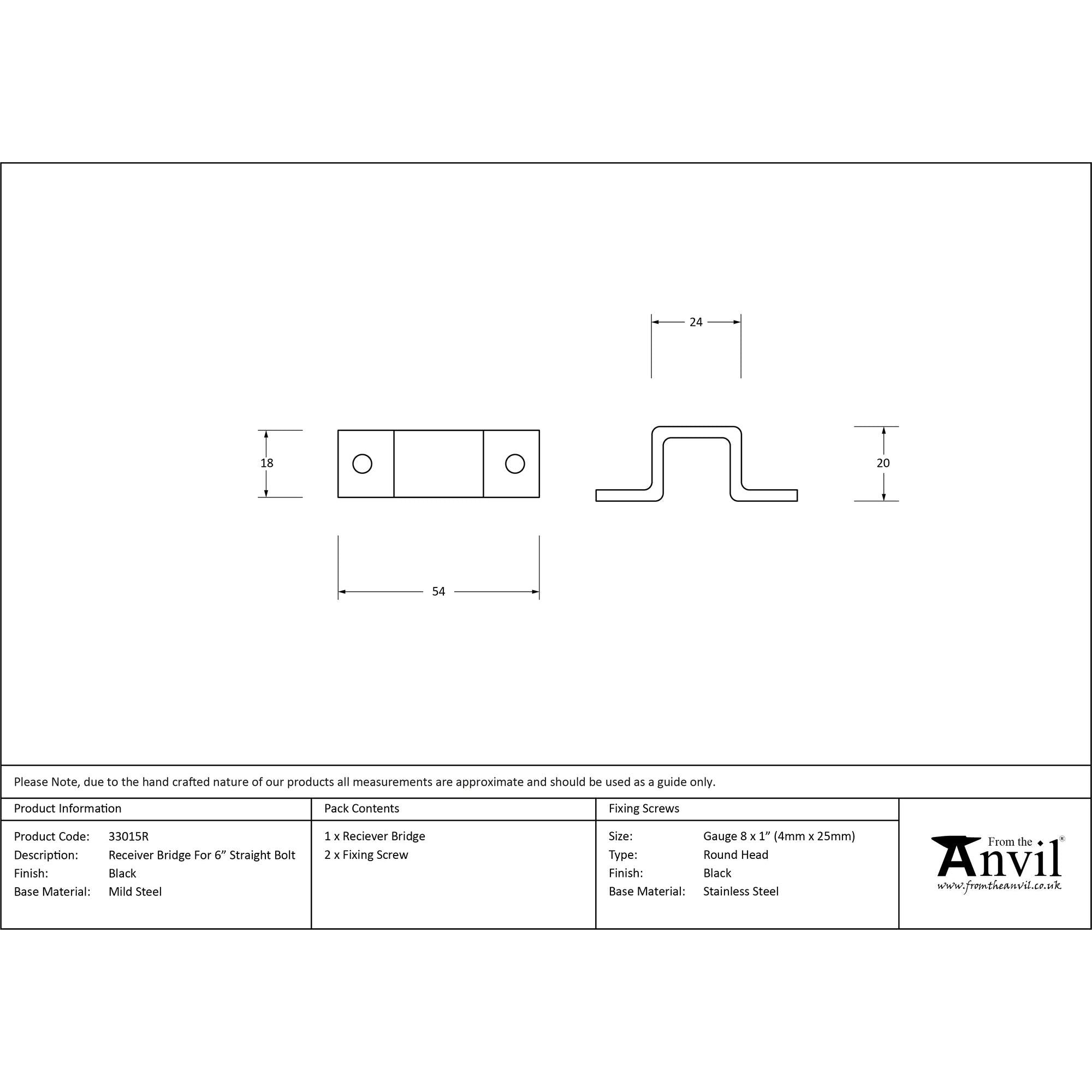 Black Receiver Bridge for 6" Straight Bolt | From The Anvil - Bolt Accessories - From The Anvil - Yester Home