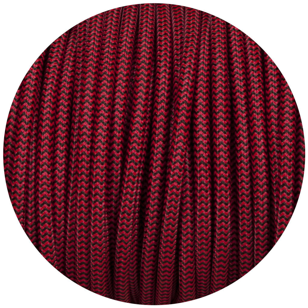 Black & Red Round Fabric Braided Cable-Fabric Cable-Yester Home