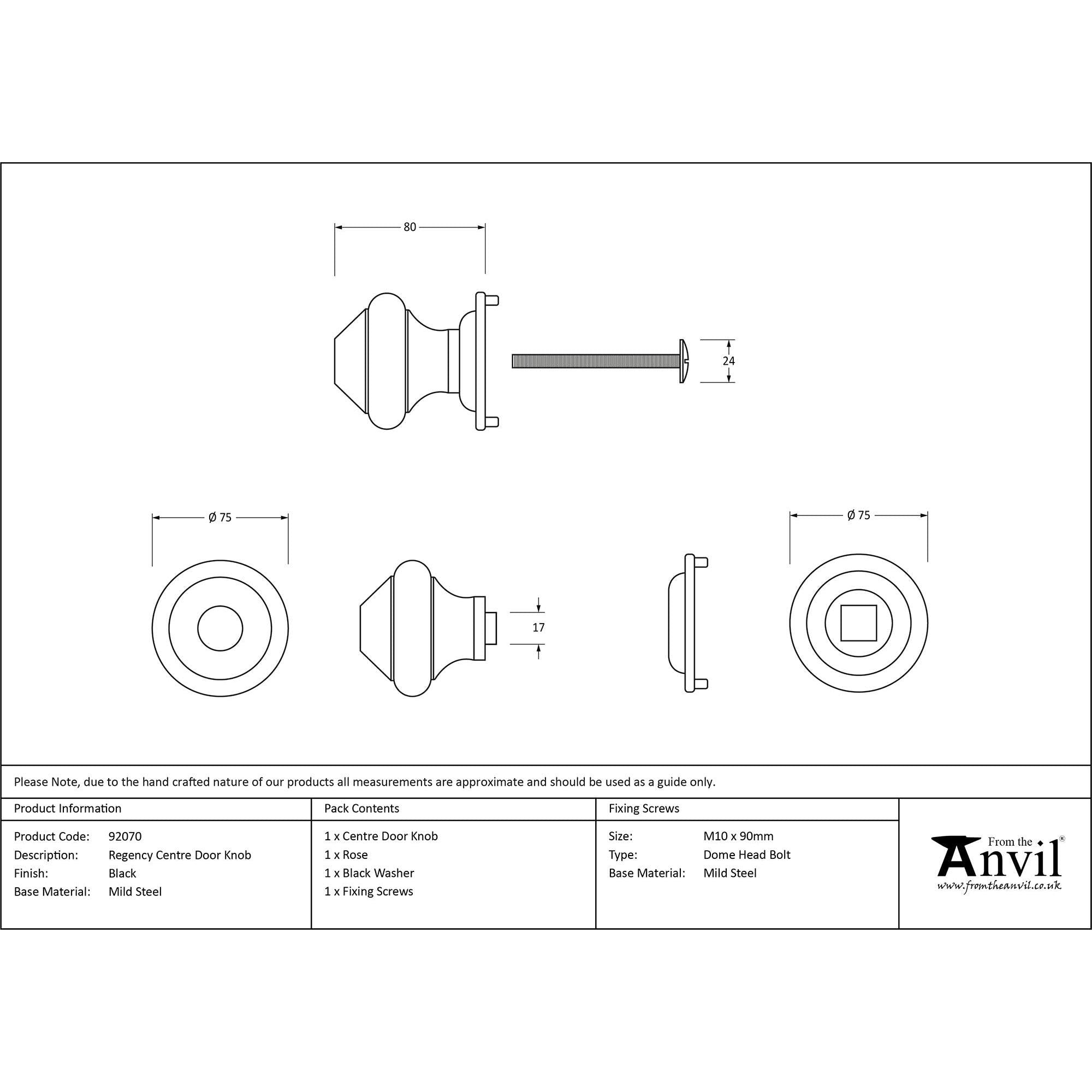 Black Regency Centre Door Knob | From The Anvil - Centre Door Knobs - From The Anvil - Yester Home