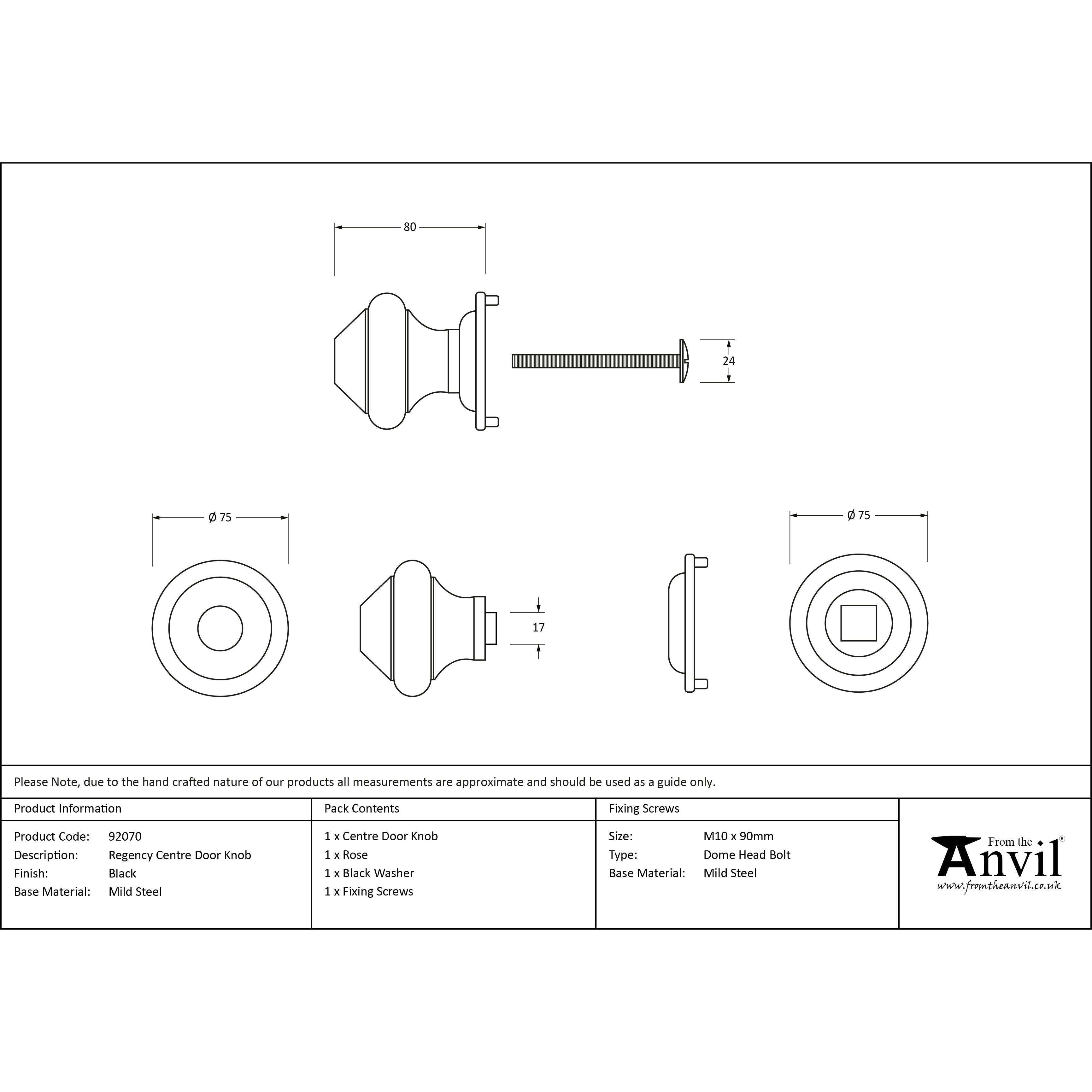 Black Regency Centre Door Knob | From The Anvil-Centre Door Knobs-Yester Home