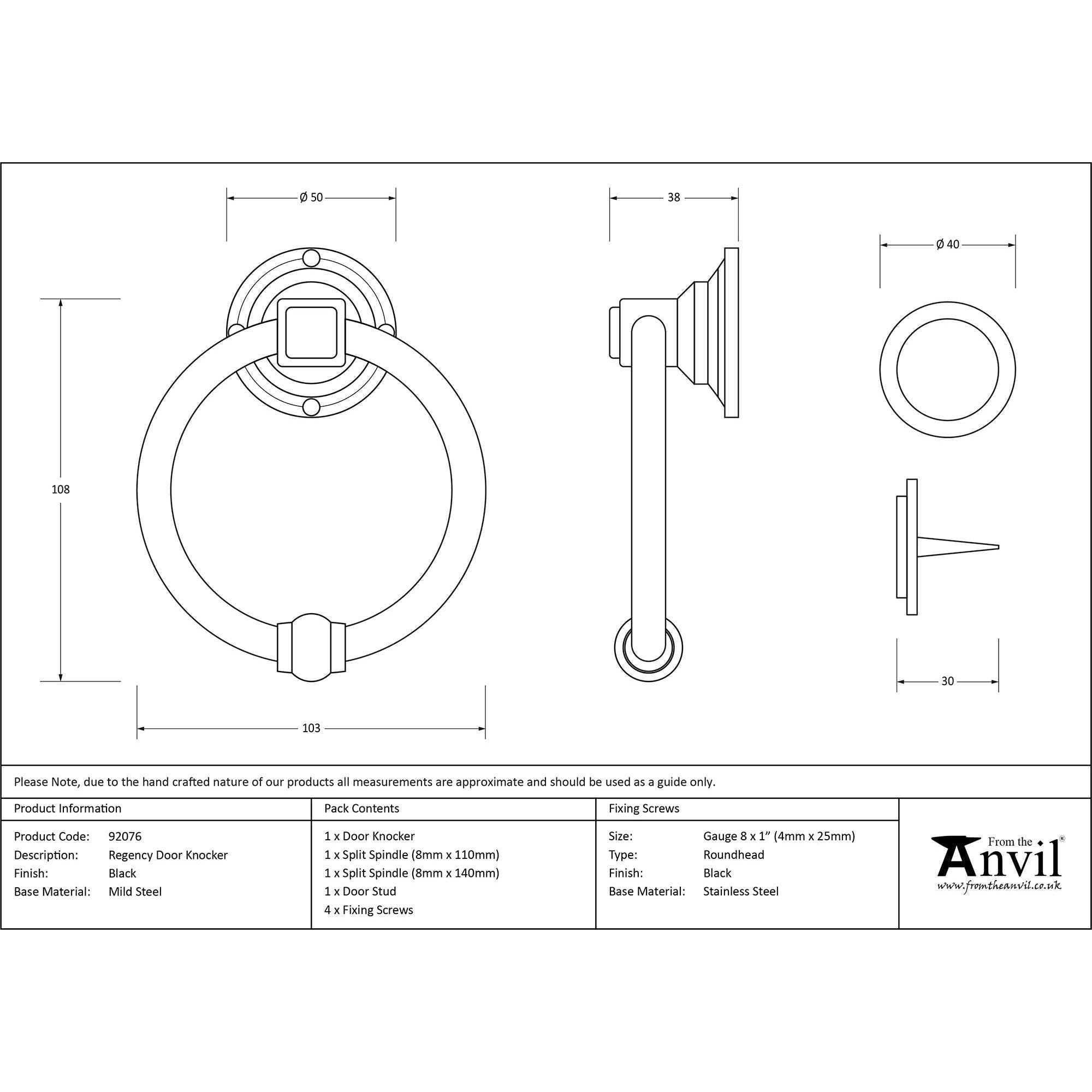 Black Regency Door Knocker | From The Anvil - Surface Fixed Door Knockers - From The Anvil - Yester Home