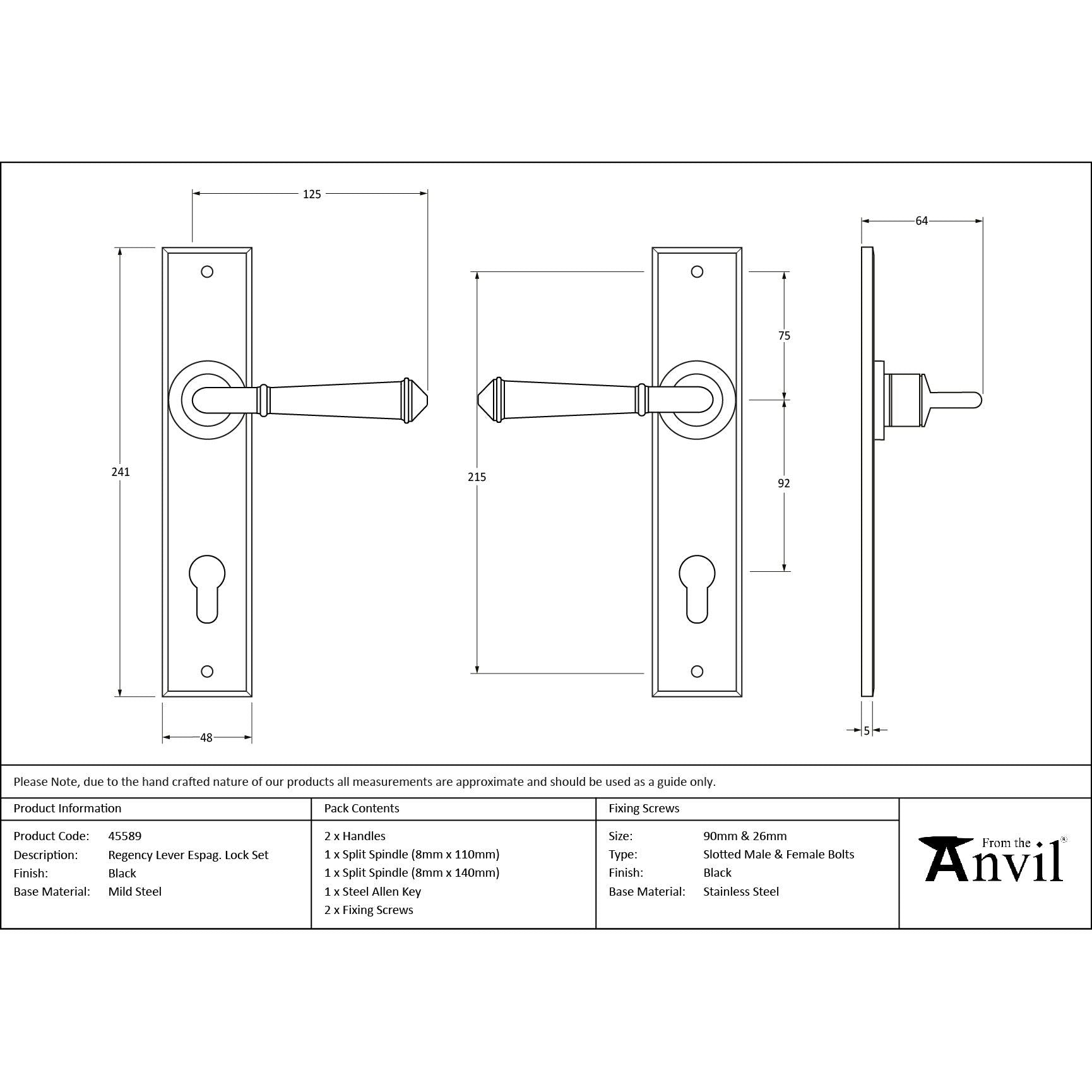 Black Regency Lever Espag. Lock Set | From The Anvil - Espagnolette - From The Anvil - Yester Home