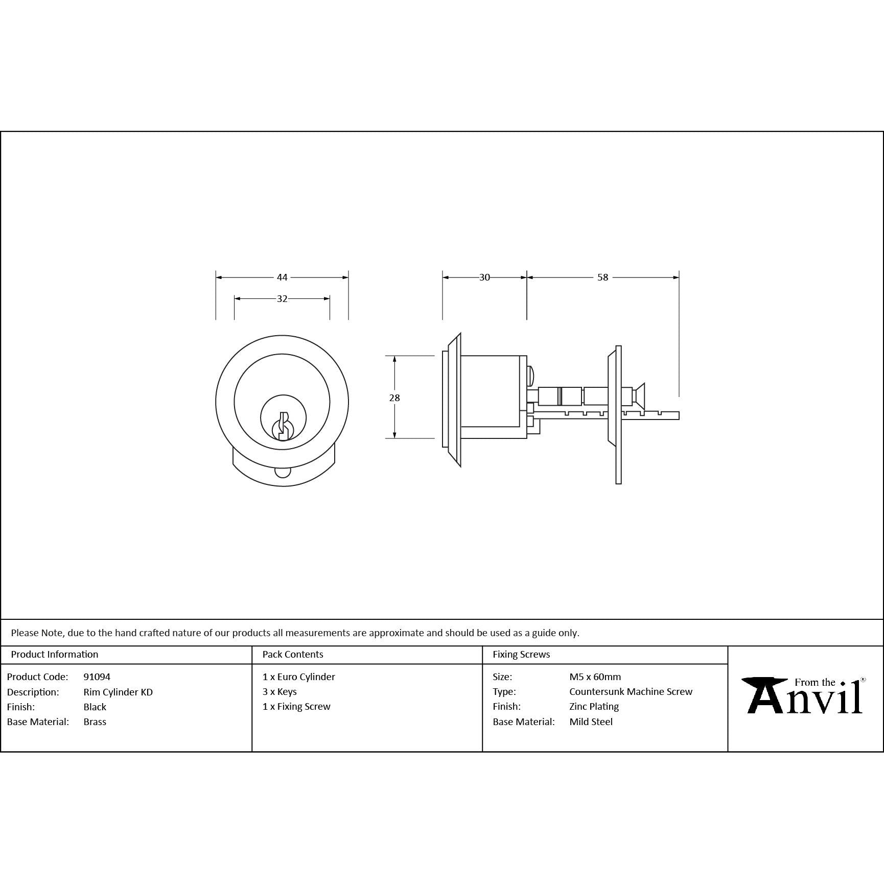 Black Rim Cylinder KD | From The Anvil - Night Latches - From The Anvil - Yester Home