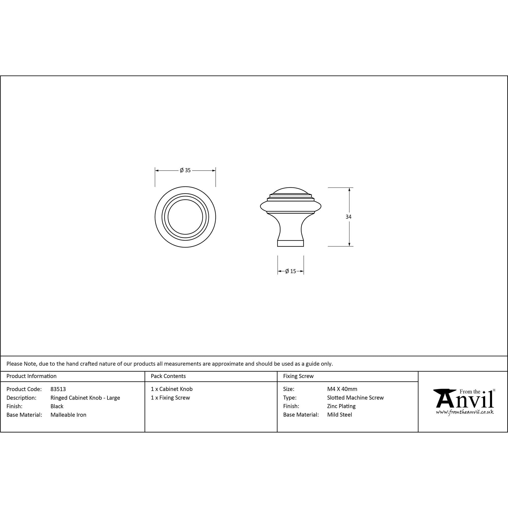 Black Ringed Cabinet Knob - Large | From The Anvil - Cabinet Knobs - From The Anvil - Yester Home