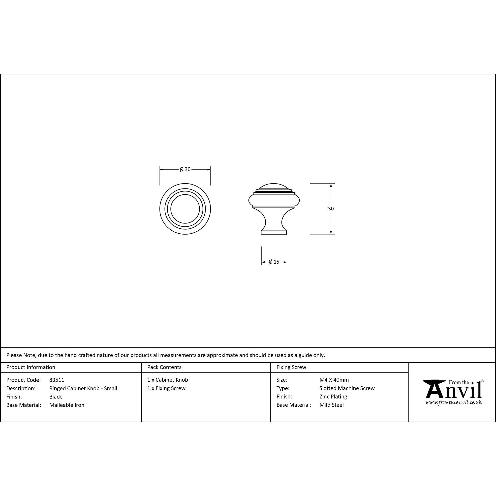 Black Ringed Cabinet Knob - Small | From The Anvil - Cabinet Knobs - From The Anvil - Yester Home