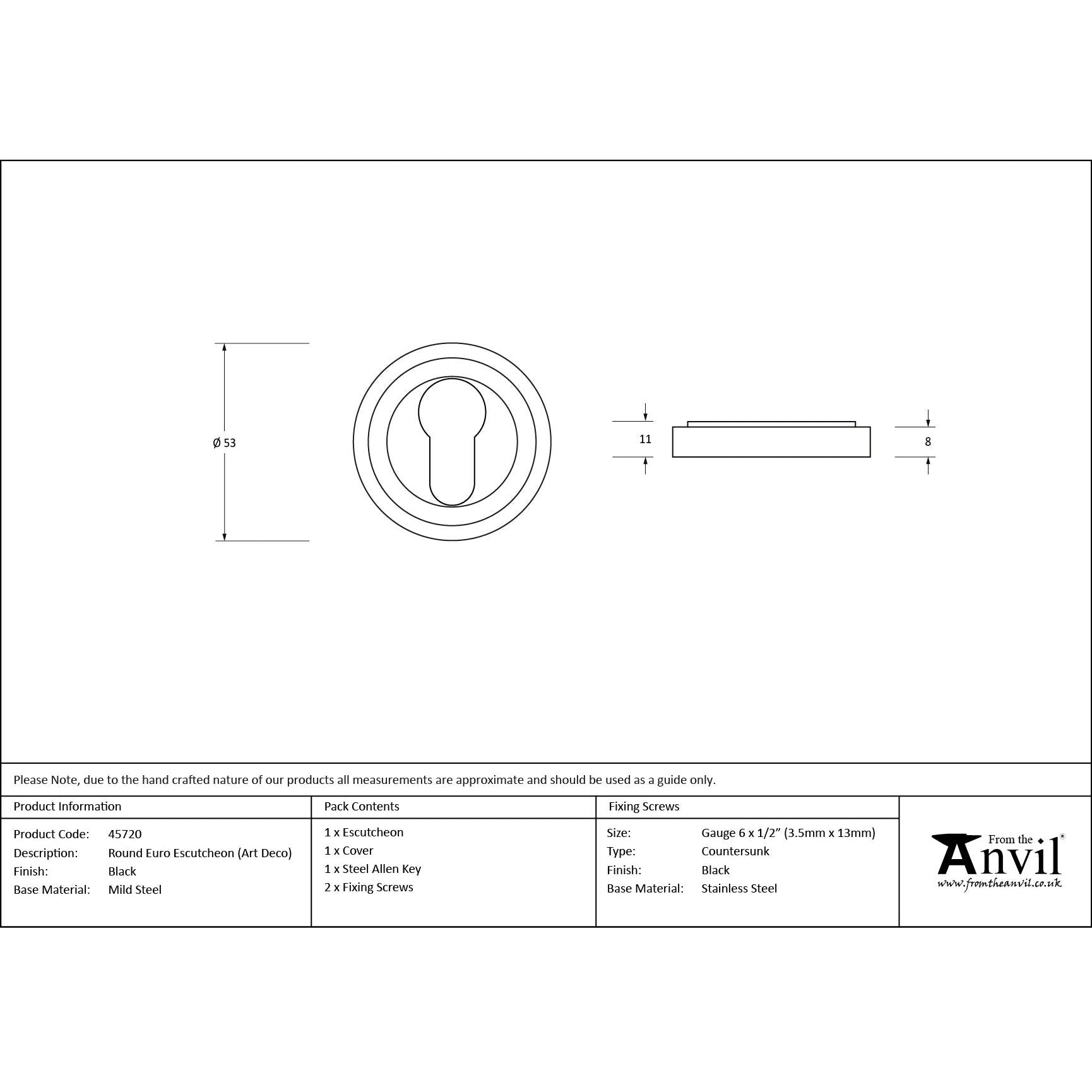 Black Round Euro Escutcheon (Art Deco) | From The Anvil - Euro Escutcheons - From The Anvil - Yester Home
