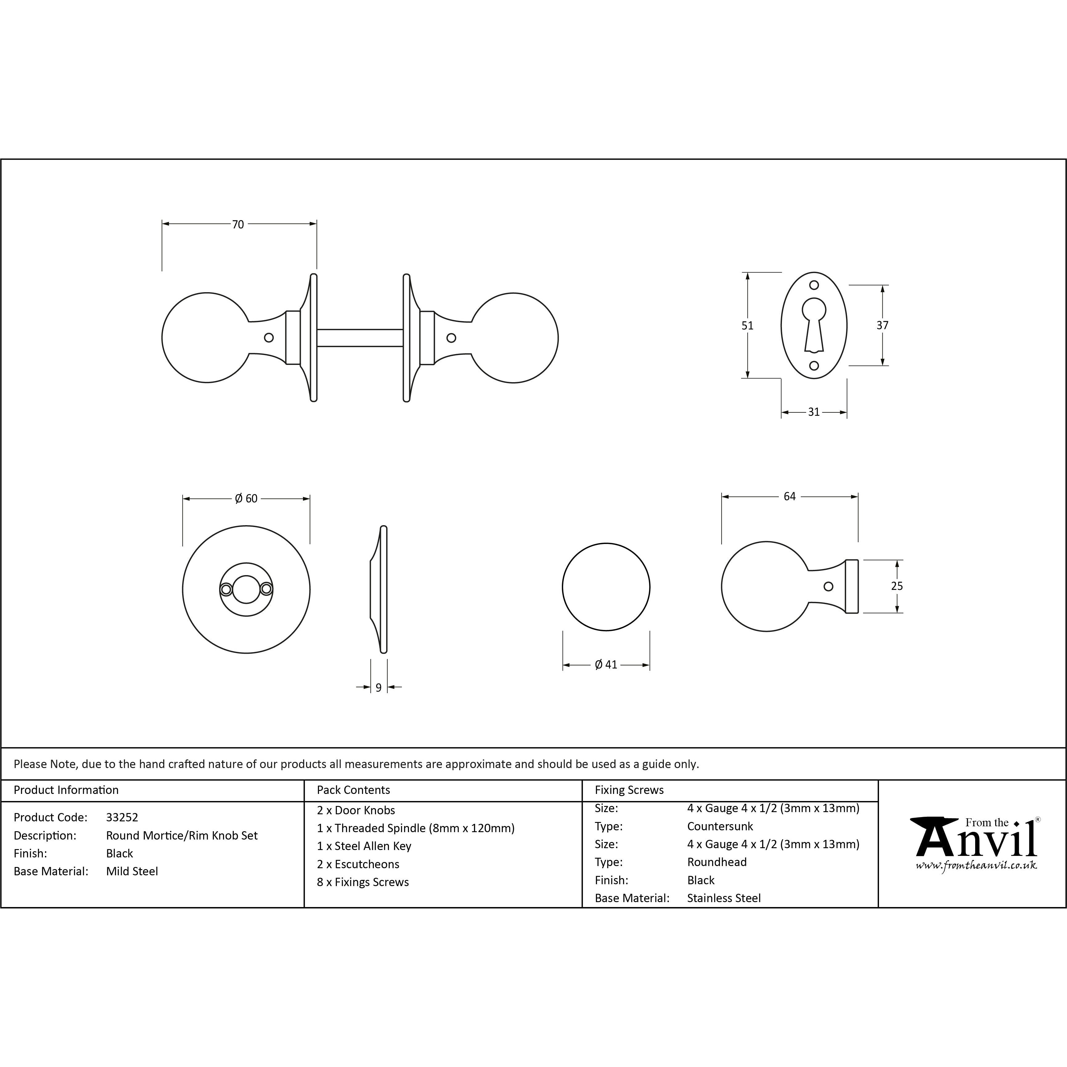 Black Round Mortice/Rim Knob Set | From The Anvil-Mortice Knobs-Yester Home